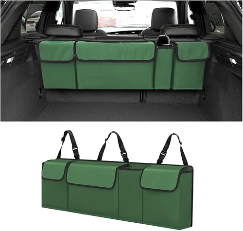 BELOMI Car Trunk Organizer, Auto Waterproof Sturdy Backseat Hanging Large Storage Collapsible Cargo Bag with Anti-Slip Adjustable Strip&4 Pockets,