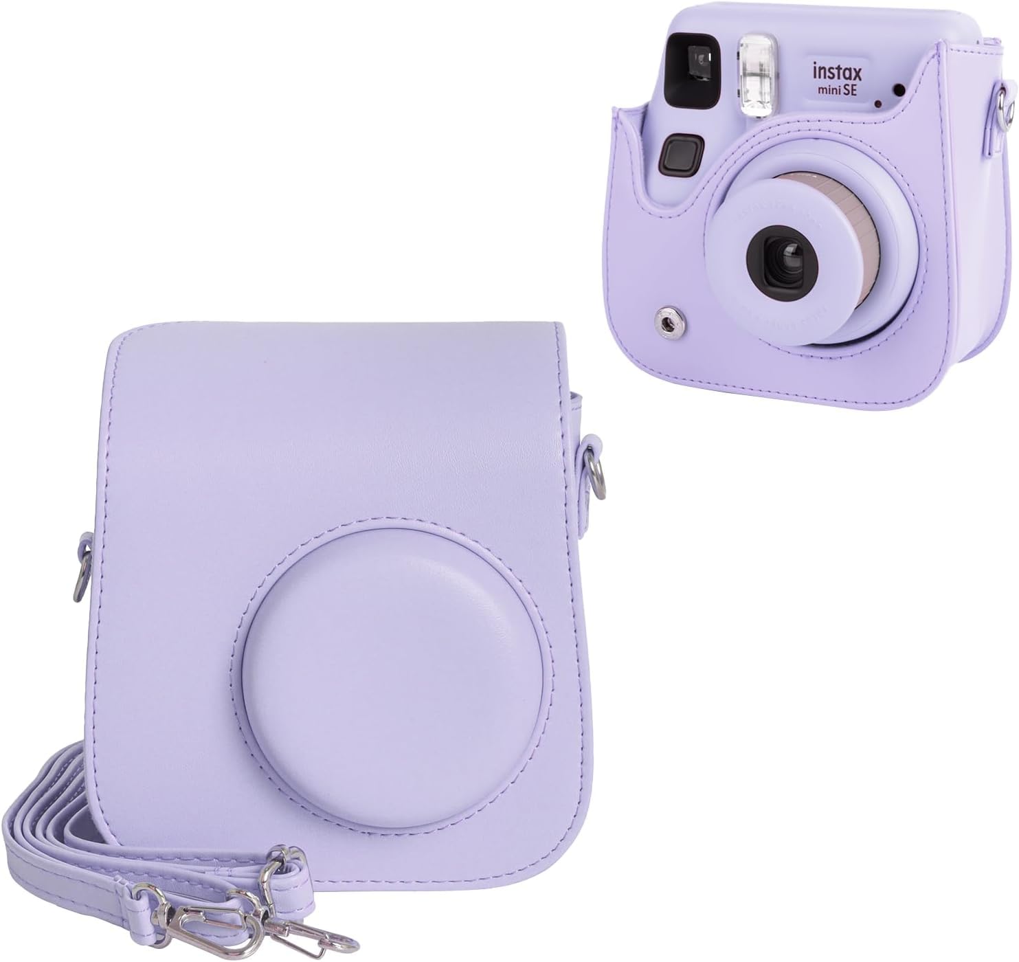 ZIKKON PU Leather Protective Camera Case Pouch Compatible with Instant Mini SE Instant Camera Carrying Bag with Adjustable Shoulder Strap-Purple-picture-32