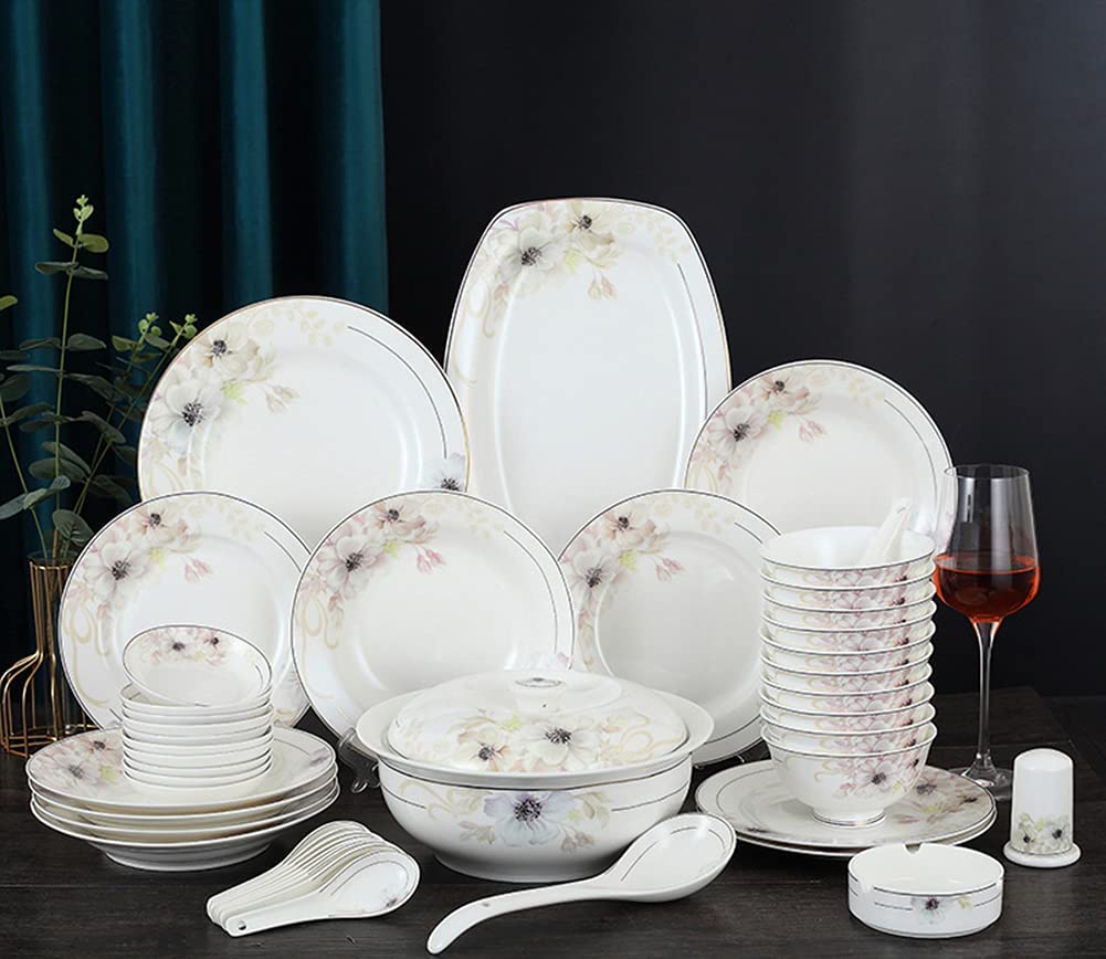 Service de Table en Porcelaine Tendre, 46 pièces, Service de Table de Style européen, Service de Vaisselle en céramique pour 10 Personnes, Style 12 (Style 4)(