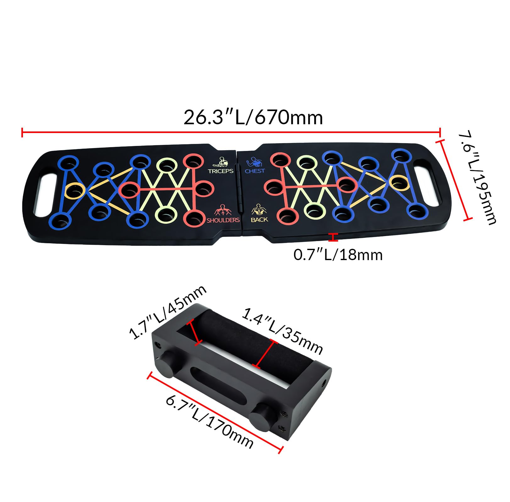 Wooden Portable Push up board, foldable fitness strength training pushup stand with solid bar grips, 2 handles for floor, professional push up training equipment for man and women, Black