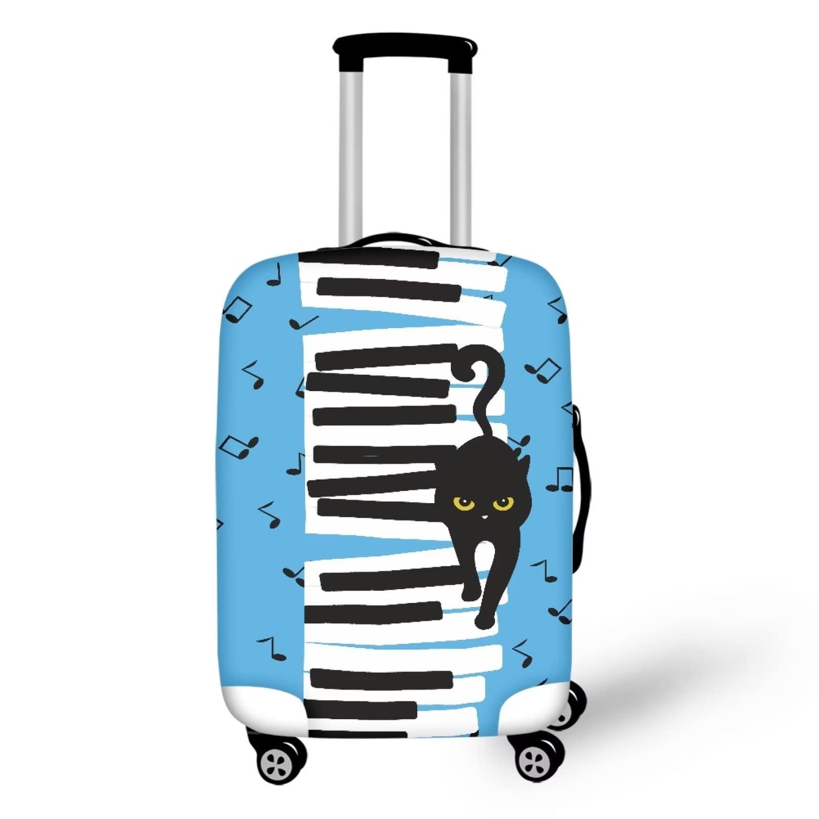 Coloranimal Washable Travel Luggage Protector Music Notes Piank Keyboard Suitcase Covers Black Case Print Luggage Protector Elastic Bags