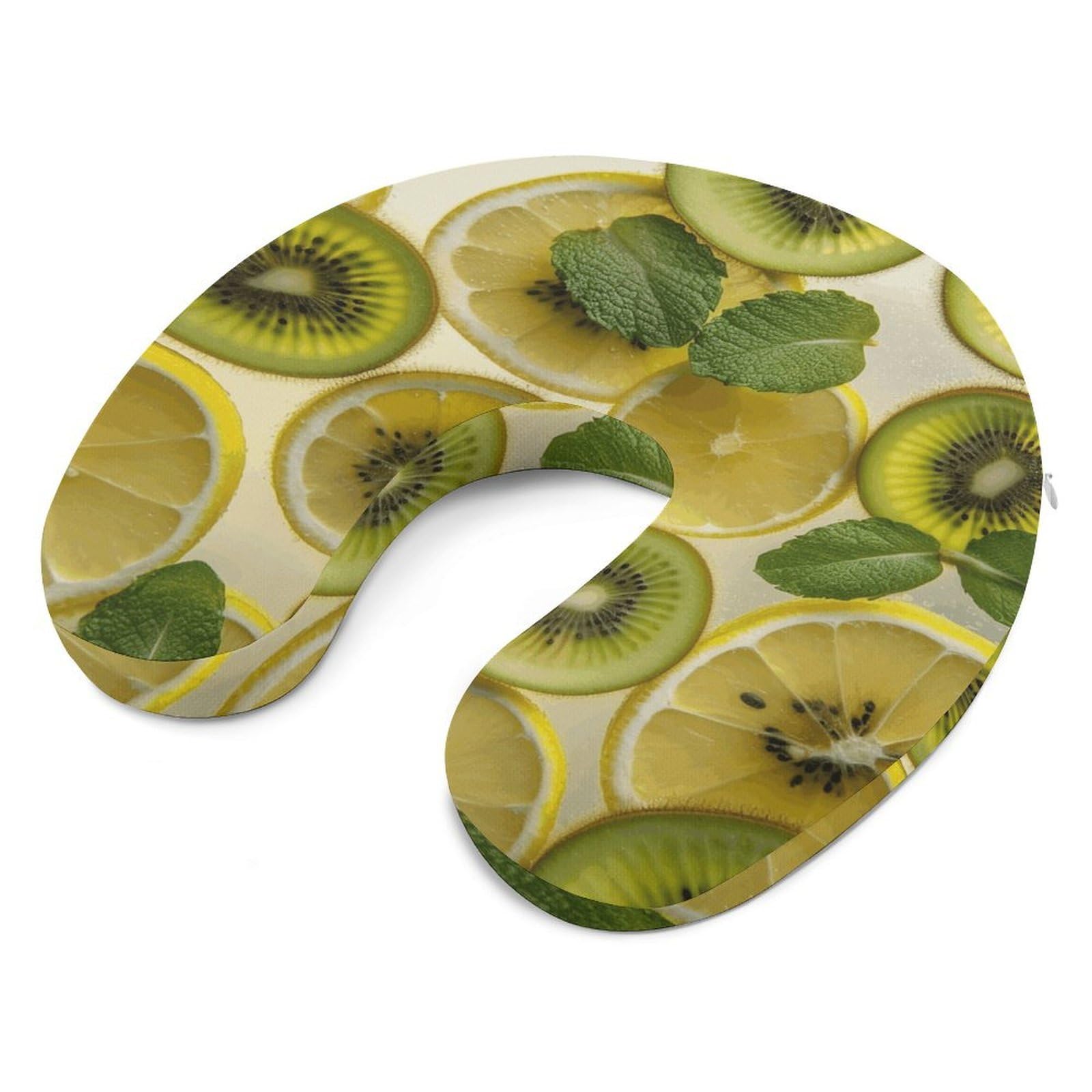Almohada en forma de U de limón y kiwi en rodajas, núcleo de almohada de espuma viscoelástica, cojín, proporciona apoyo para el cuello, almohada de viaje, adecuada para aviones, coches
