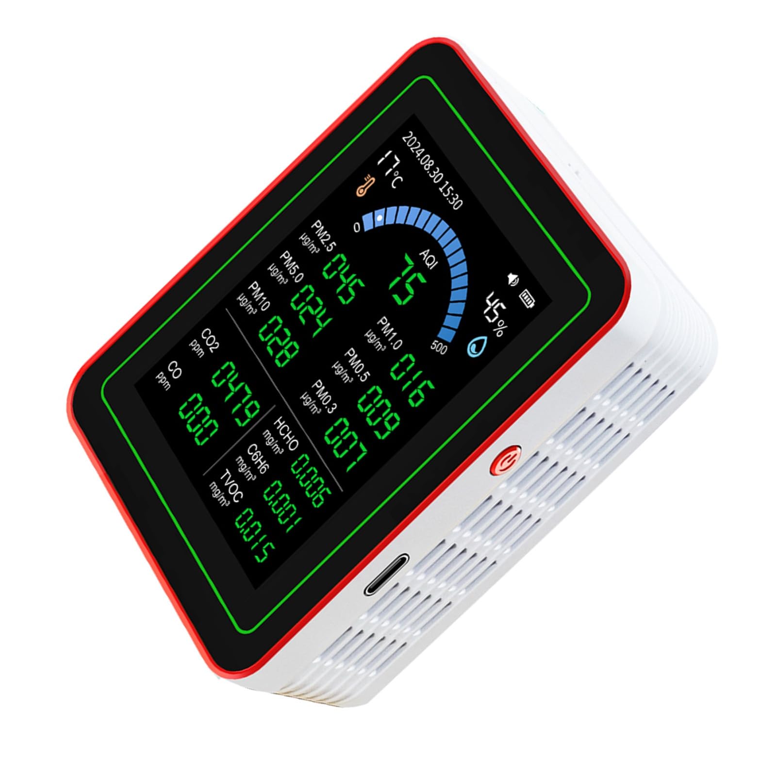 Compteur de qualité de L'air Intérieur 18 en 1, Capteur Portable de CO2 TVOC HCHO PM2.5 PM10, alimenté par Batterie, pour le Bureau et la Maison