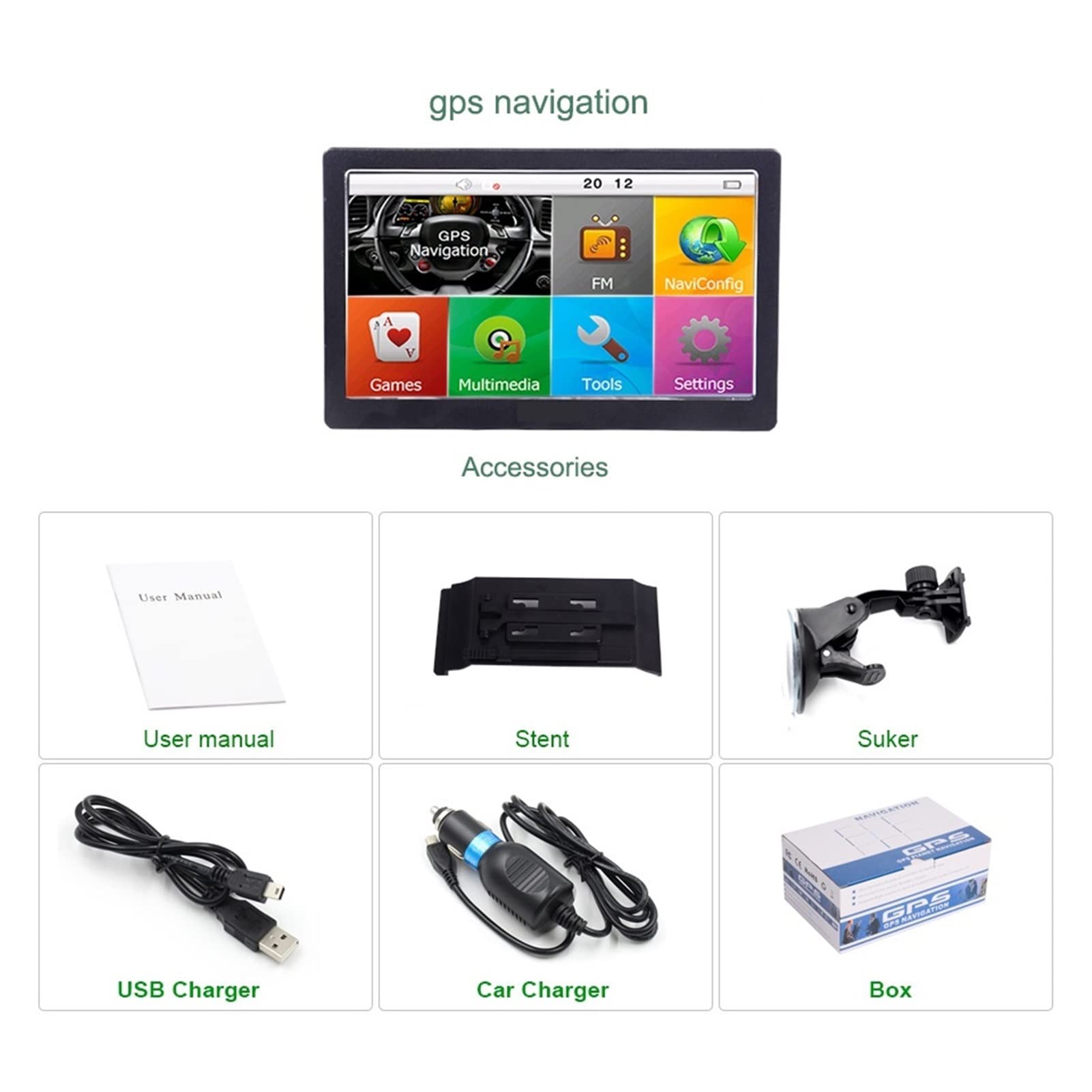 Navigazione GPS per camion, camper, auto 7 pollici HD. Camping Car/Truck/Vehicle GPS Navigazione costruita in. 8 GB + 256m Bluetooth MP3 / MP4. Giocatori Facile da usare (Color : Without Bluetoot