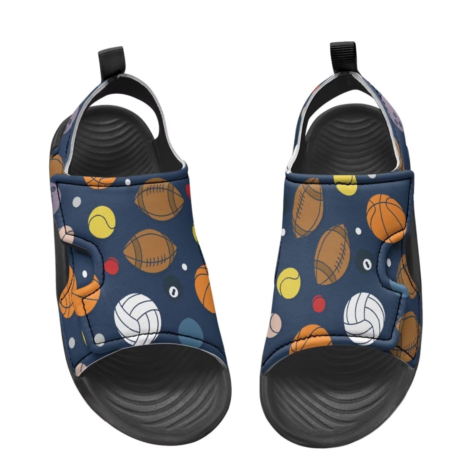 Pointodoor Boys Ball Print Sandals Summer Cute Outdoor Athletic Sport Sandals for Kids Size 13 Adjustable Open Toe Pool Beach Water Shoes Toddler/Little/Big Kids