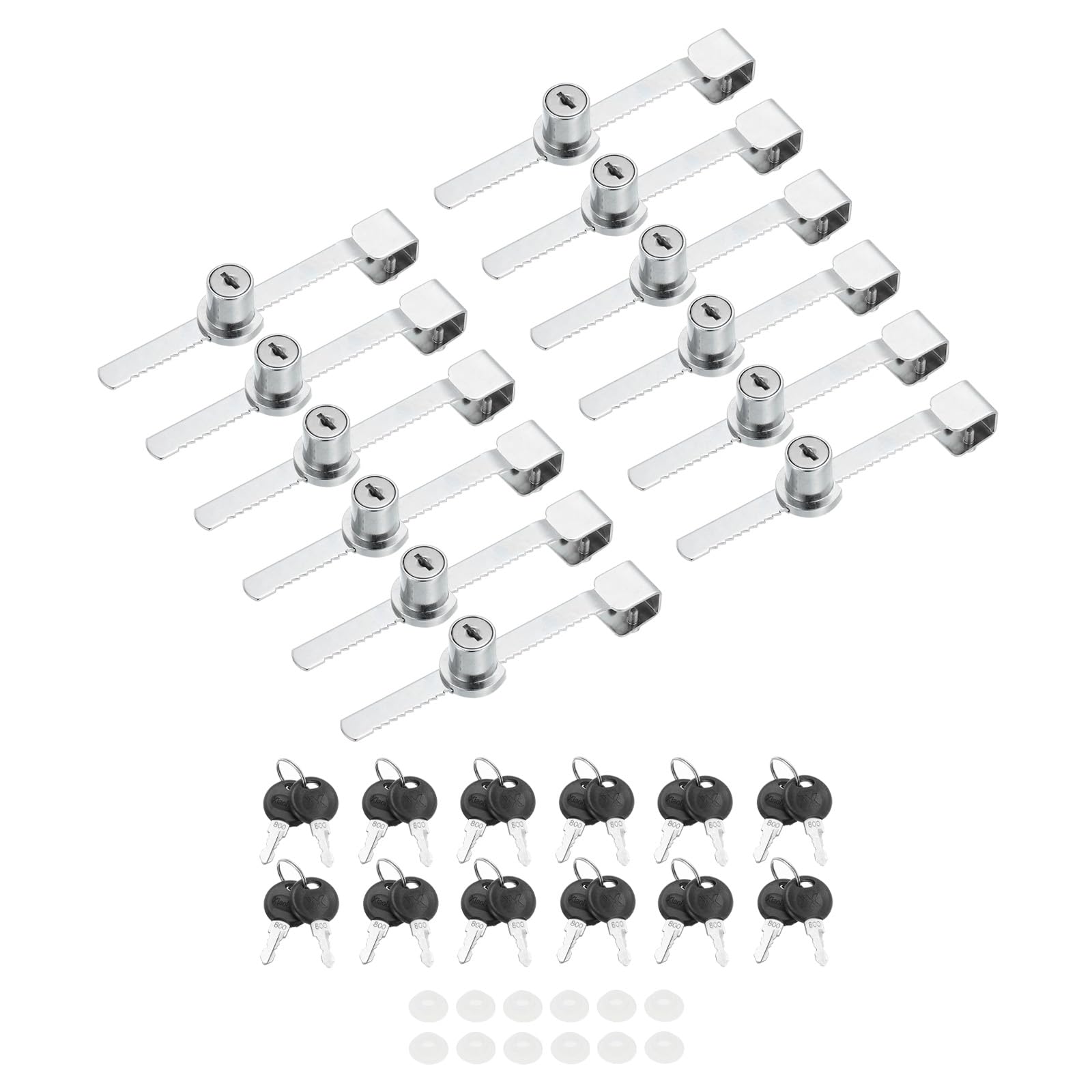 PATIKIL 12 Pack Sliding Glass Door Ratchet Lock with 24 Keys 5.5x0.4inch, Silver, 5.5x0.4 Inch