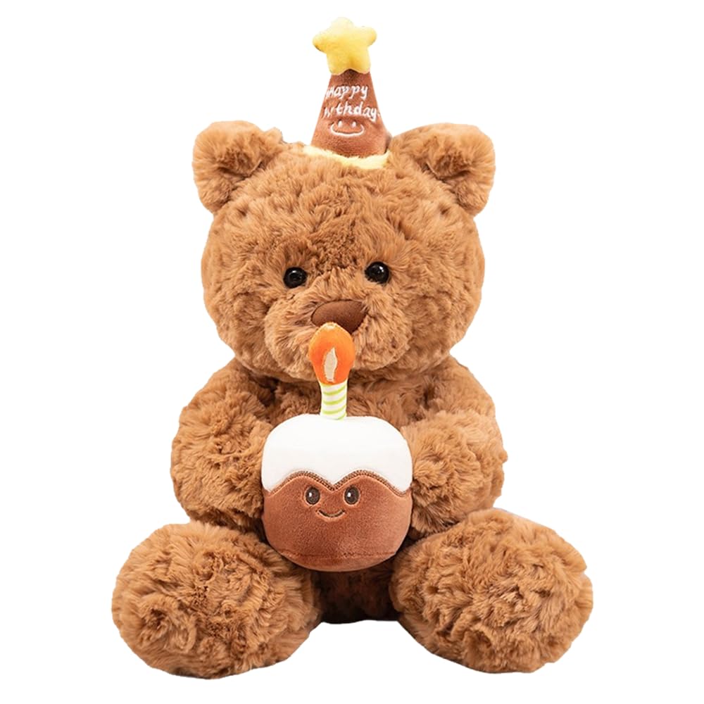 SGZIOO Cute Teddy Bear Plush Toy, 30cm Small Teddy bear, Brown Teddy Bear Soft Toy with Birthday-Cake, Stuffed Animal Toy for Birthday, Valentine's Day, Easter Gift, Christmas, Baby Shower