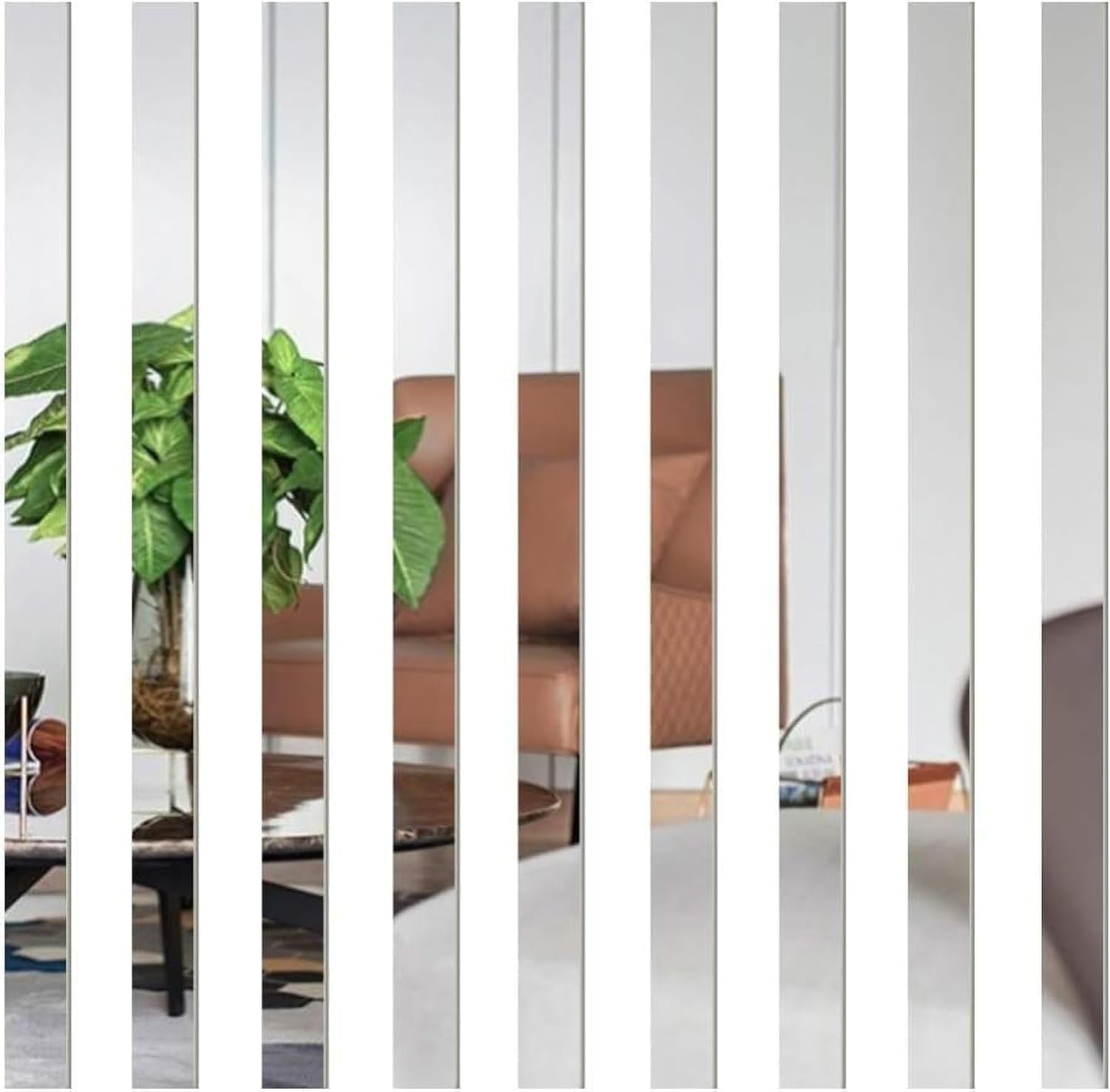 Mioaoa Silver 10 Pcs Mirror Wall Stickers Striped Design Mirror Art Tile Decal Sticker Diy Self Adhesive Wall Line Border Decals Removable Acrylic Mirror Sheets Wall Stickers And Murals Decor 5 * 20Cm