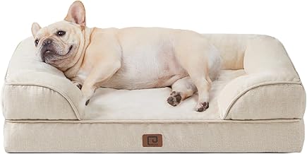 EHEYCIGA Cuccia Cane Interno Taglia Media, Cuscino Cane Impermeabile Sfoderabile e Lavabile, Letto per Cani con tre Lati Rialzati Ortopedico, Cuccia Divano per Cani, Beige, 76x51x16cm