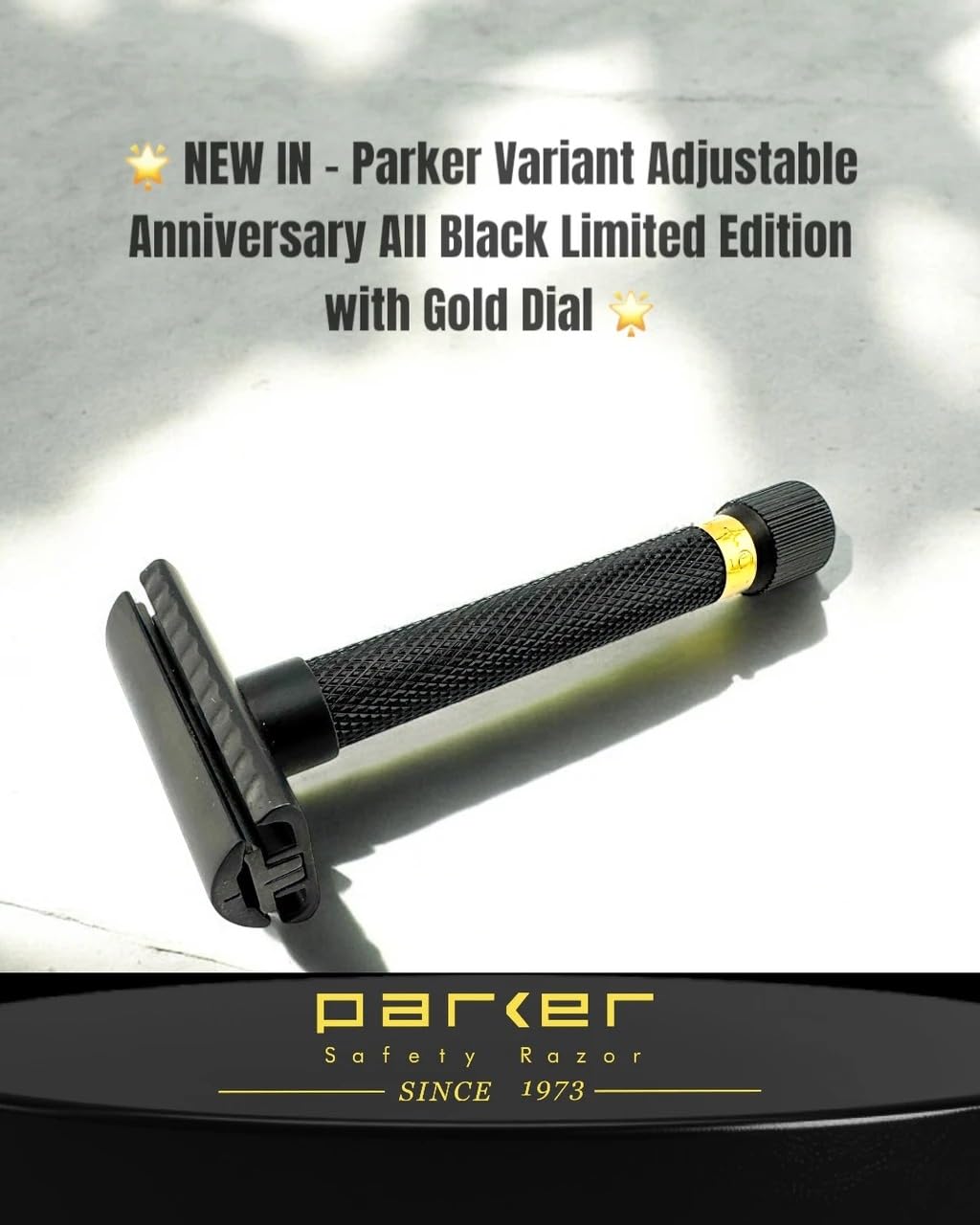 Parker Variant regulowana maszynka do golenia edycja rocznicowa, czarno-złota, z litego mosiądzu, z 5 ustawieniami, dwuczęściowa konstrukcja, ciężki uchwyt do precyzyjnego golenia