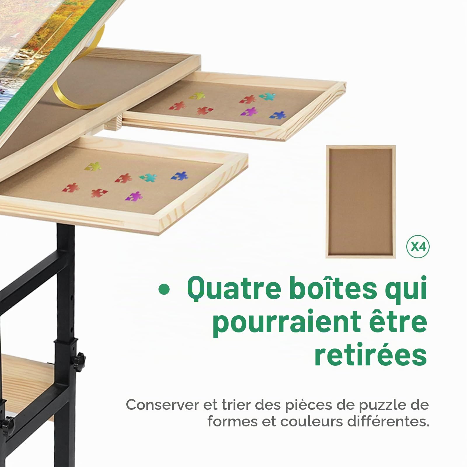 Table de Puzzle Jifenkla 1500 Pièces avec Pieds, 89 x 69 cm, Hauteur et Angle Réglables, Roues, 4 Tiroirs et Couvercle, Cadeau d'Anniversaire pour Adultes
