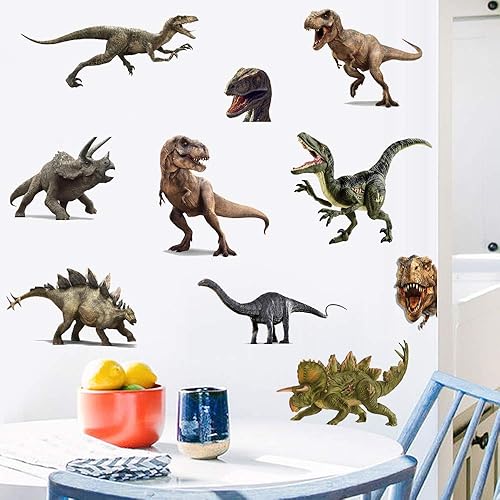 Miniatura 3 de Kiddle - Calcomanías de pared 3D con diseño de dinosaurio de acuarela para niños, despegar y pegar, calcomanías de pared extraíbles para niños,