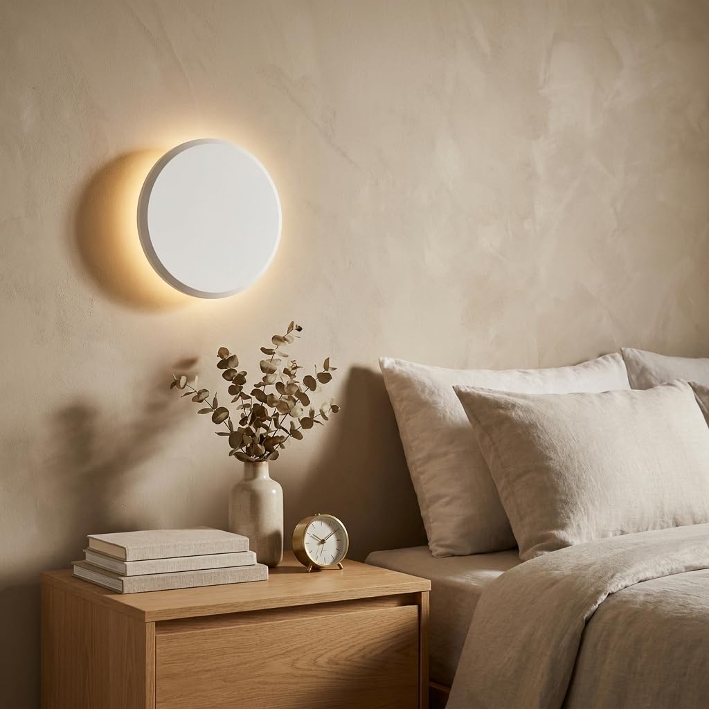 BARCELONA LED Applique da parete LED in gesso bianco “Lune” 2,5W luce calda 2700K, piccola lampada muro moderna stile nordico verniciabile, illuminazione indiretta per soggiorno camera hotel IP20