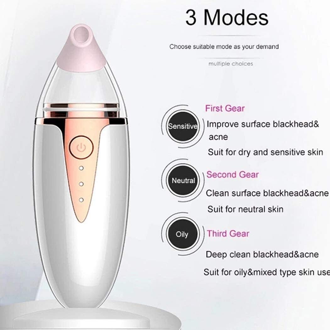 Blackhead Remover Aspirapolvere-Pore Cleaner Aspirapolvere Aspirazione elettrica Vial Comino Acne Extractor Tool USB Ricaricabile 3 modalità 4 Sonde sostituibili per Donne e Uomini