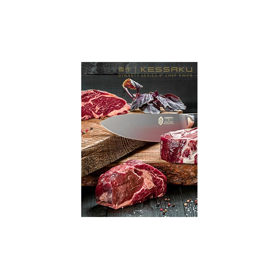 KESSAKU Chef Knife - 8 inch - Dynasty Series - Razor Sharp Kitchen Knife - Forged ThyssenKrupp German High Carbon Stainless Steel - G10 Garolite Handle with Blade Guard