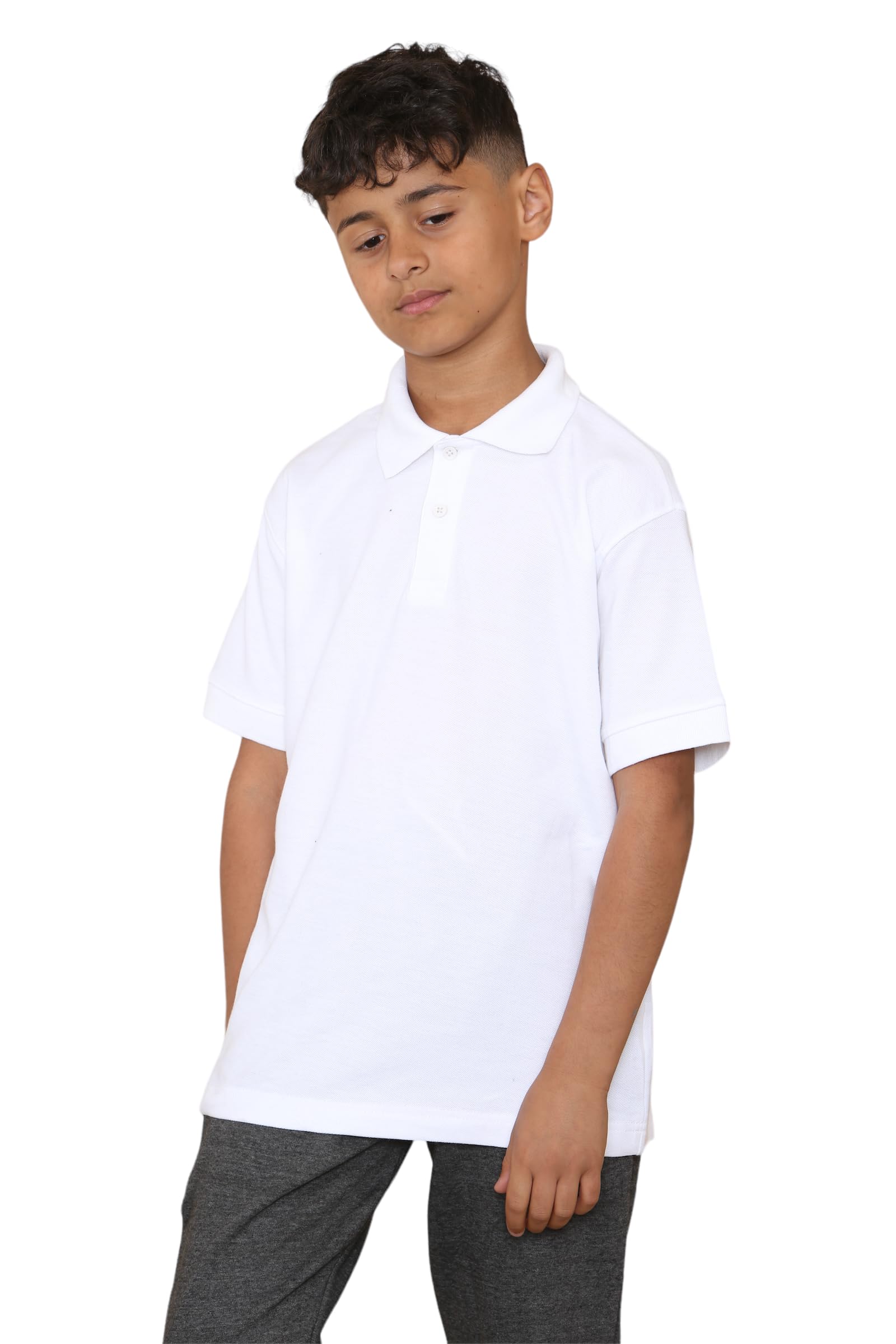 KHIM Polo unisex de manga corta polialgodón para niños y niñas, uniforme escolar, lisa, media manga, ropa deportiva, interior y exterior