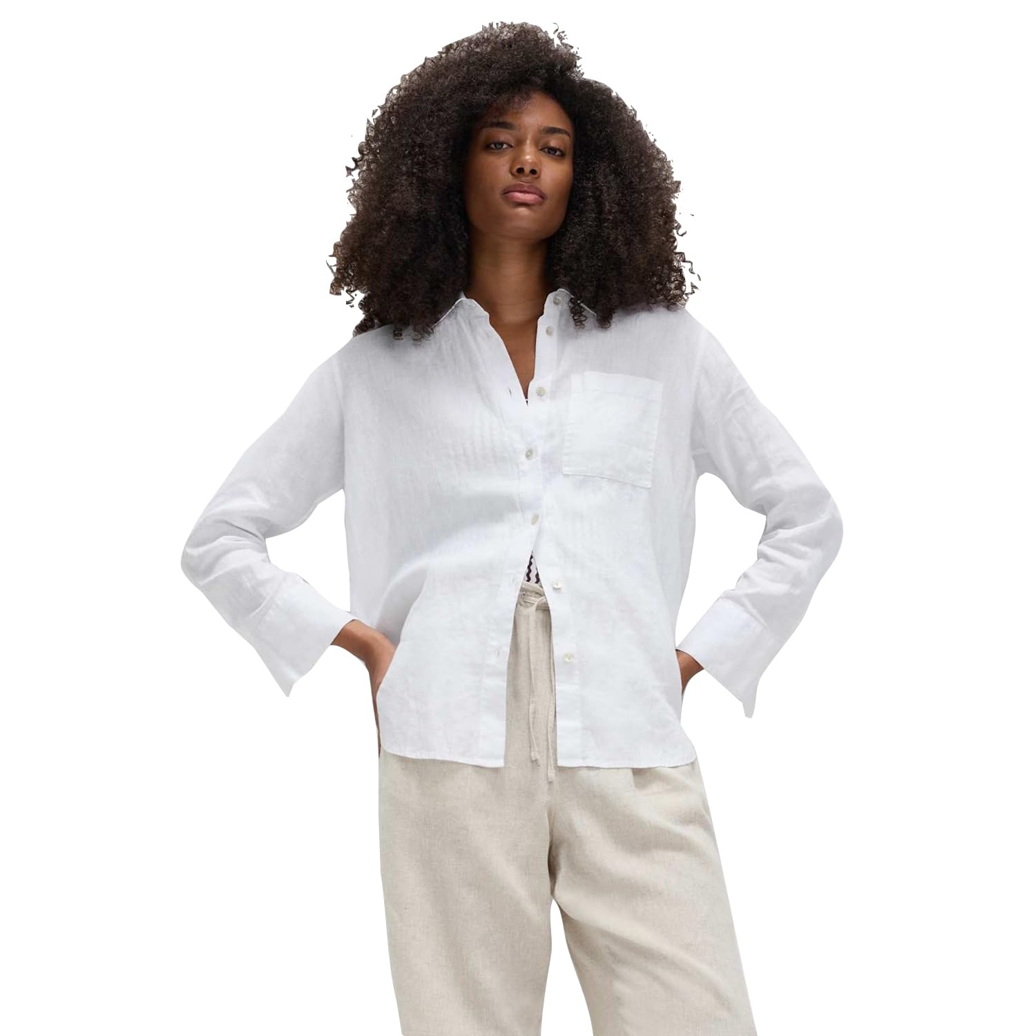 marks & spencer Solid White Linen Womens Spread Collar Long Sleeves Regular Fit Shirt-picture-11