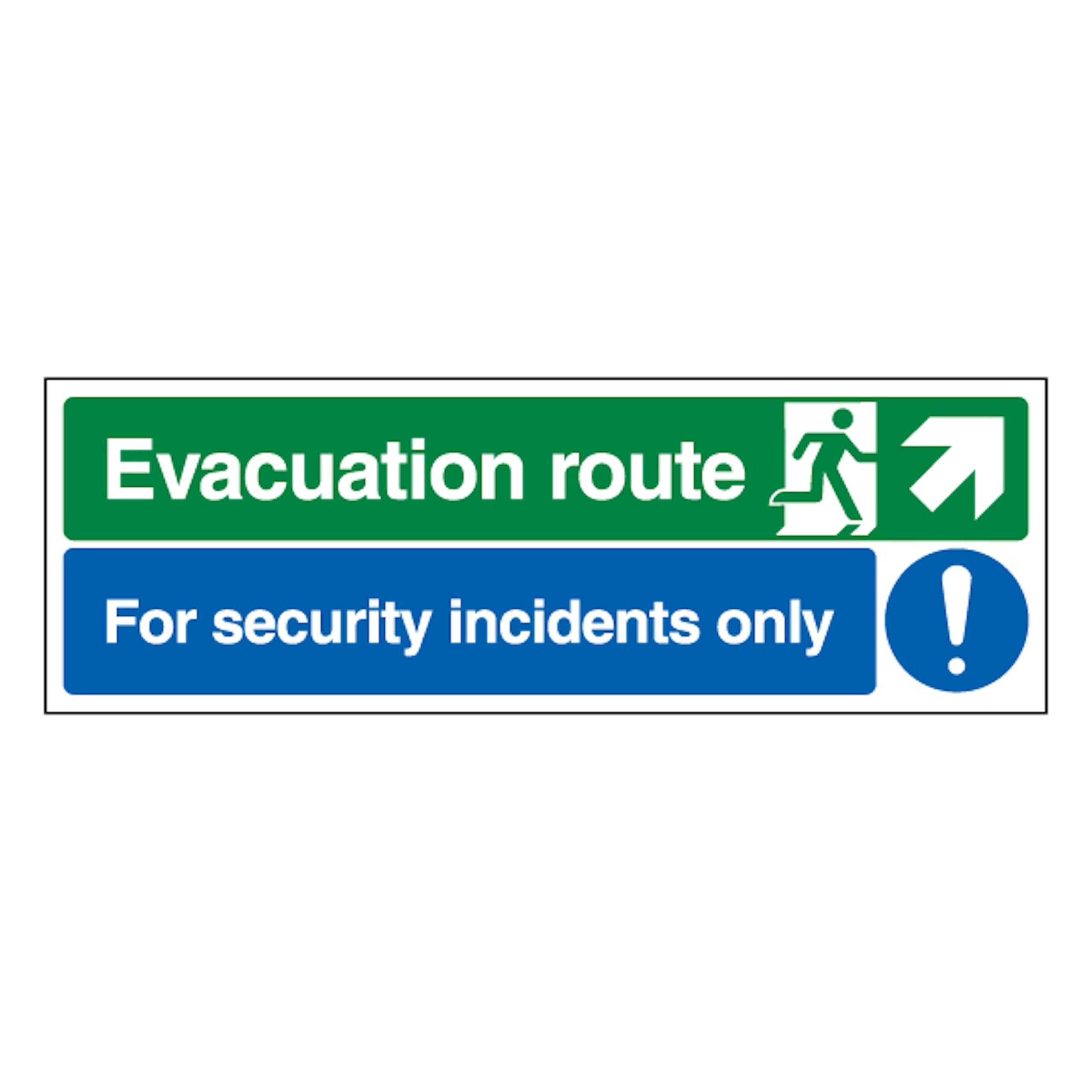 V Safety Evacuation Route Arrow Up Right/Security Incidents Only 450 x 150 mm - 1mm Rigid Plastic Safety Sign
