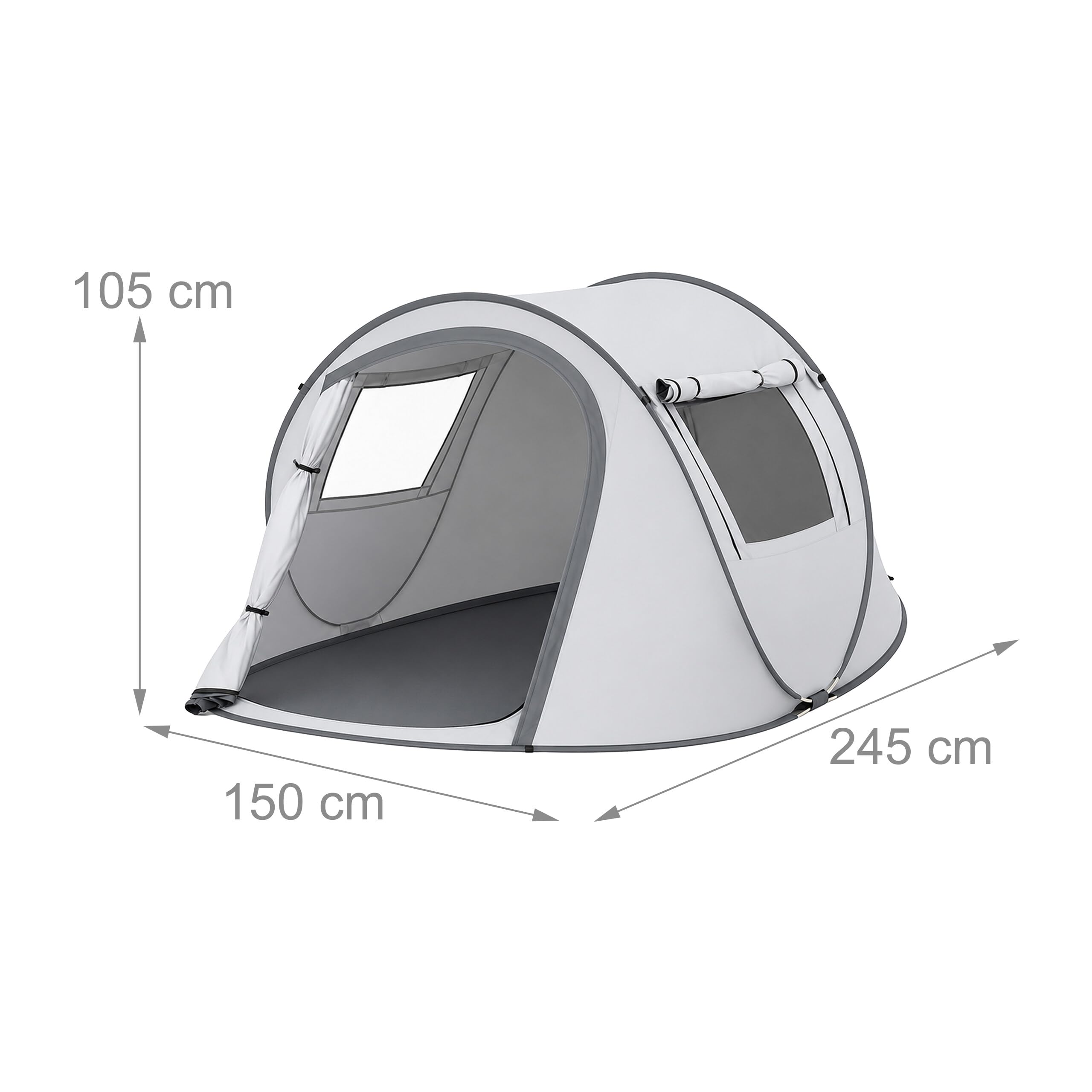 Relaxdays Tente Pop-up, 2-3 Personnes, Protection UV, moustiquaire, Grise | H x L x P : 105 x 245 x 150 cm