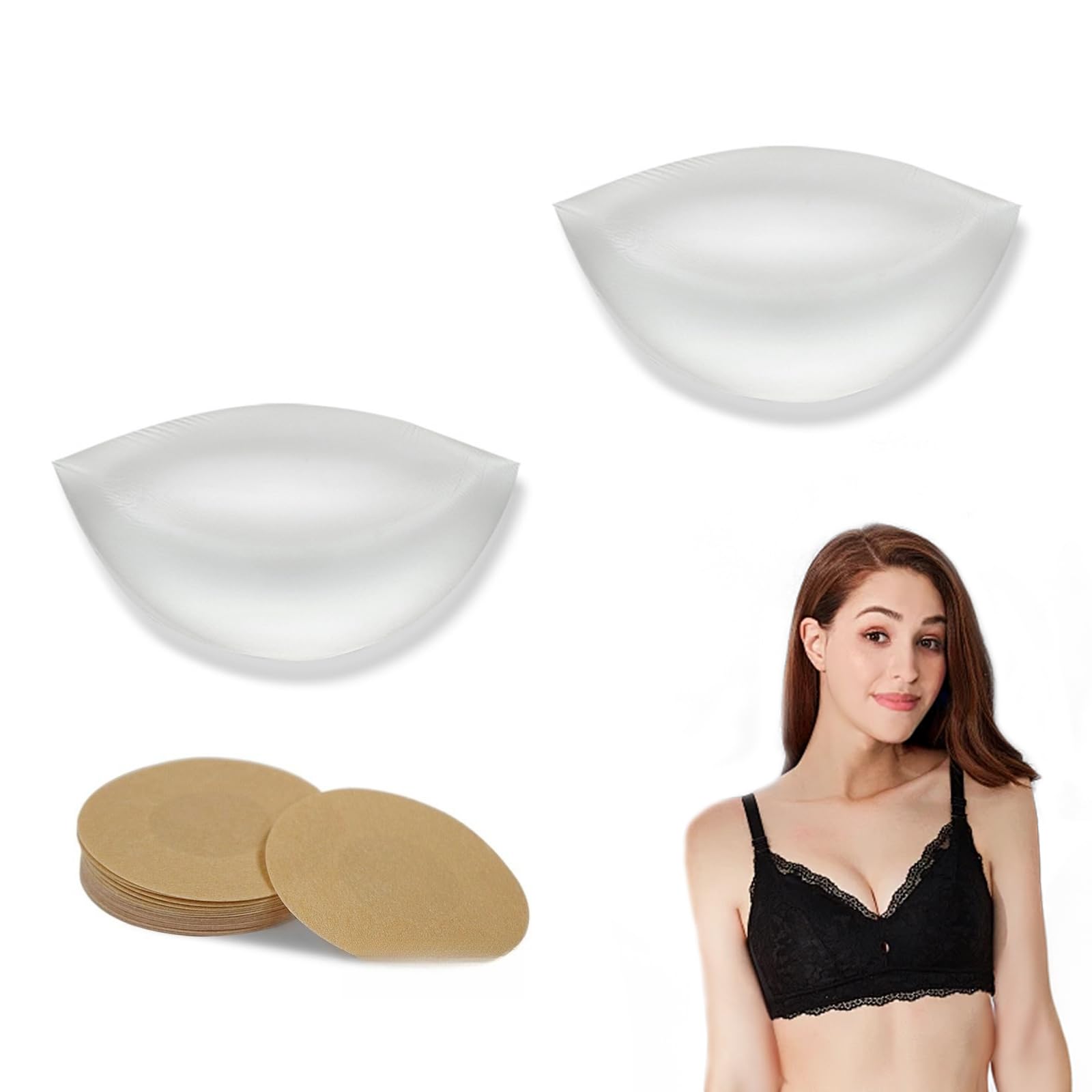 Baidrivora White Bra Inserts - 2Pcs Chicken Fillet Bra Inserts With 10 Round Patches, Soft Lightweight Silicone Bra Alternative For All-Day Comfort & Discreet Enhancement