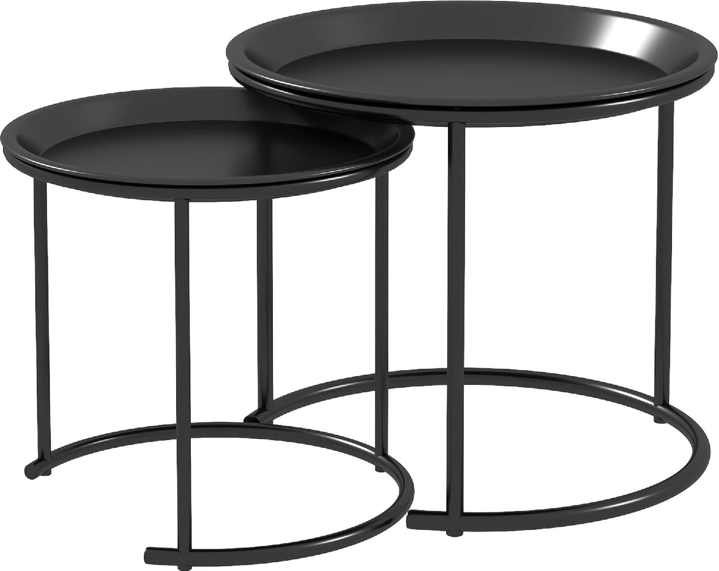 Tavolo da Giardino Rotondo Set 2 Tavolini in Acciaio Dimensioni 43x43x38 cm colore Nero