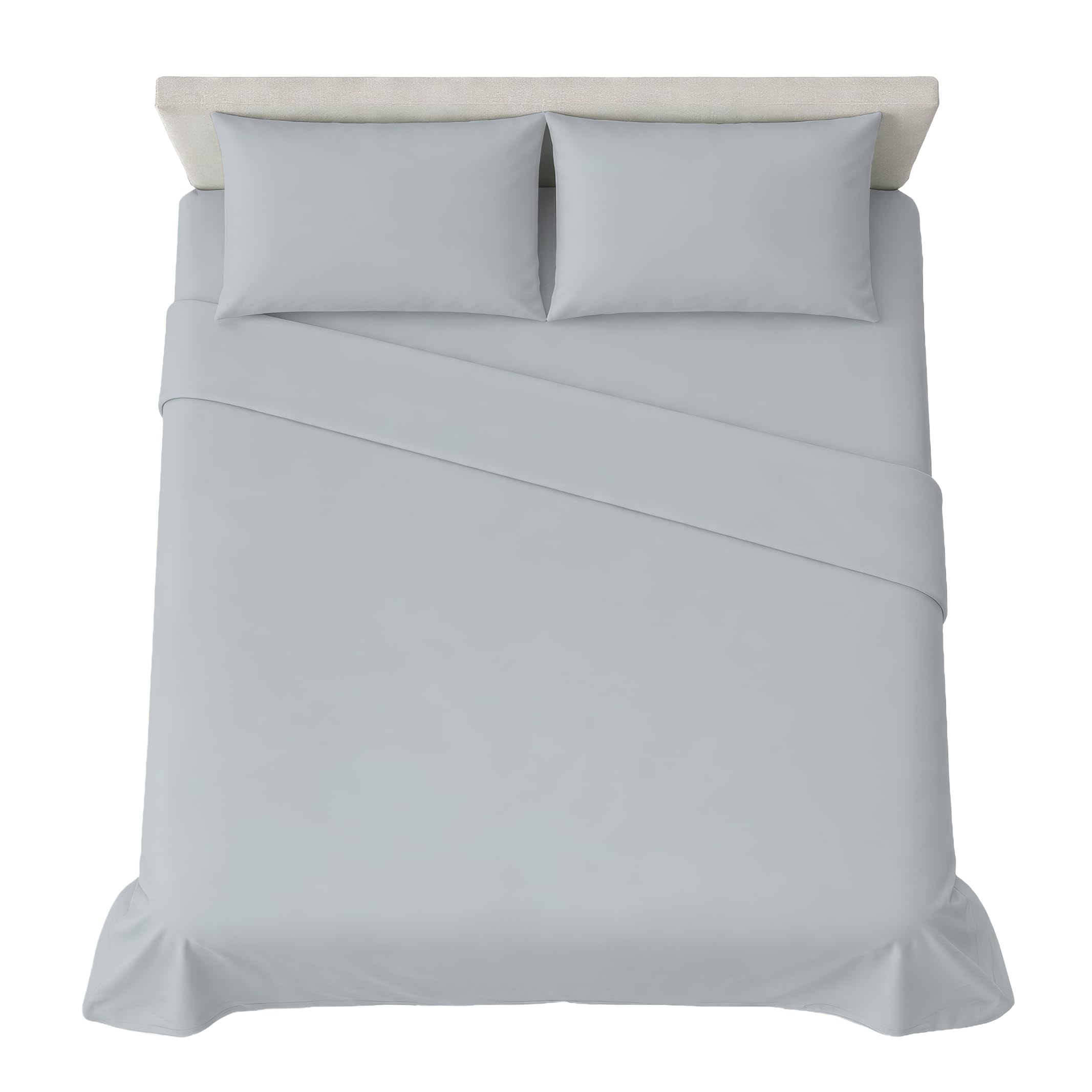 hermet 4-Piece Plain Double Bed Sheet Set, Fitted Sheet, Flat Sheet, 2 Pillowcases 50 x 80 cm, 30 cm Corner, Soft Microfibre, Oekotex Certified, No Iron