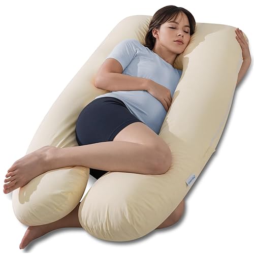 Miniatura 1 de QUEEN ROSE Almohadas de embarazo, almohada de algodón suave en forma de U para dormir, almohada de maternidad para mujeres embarazadas, luz del sol