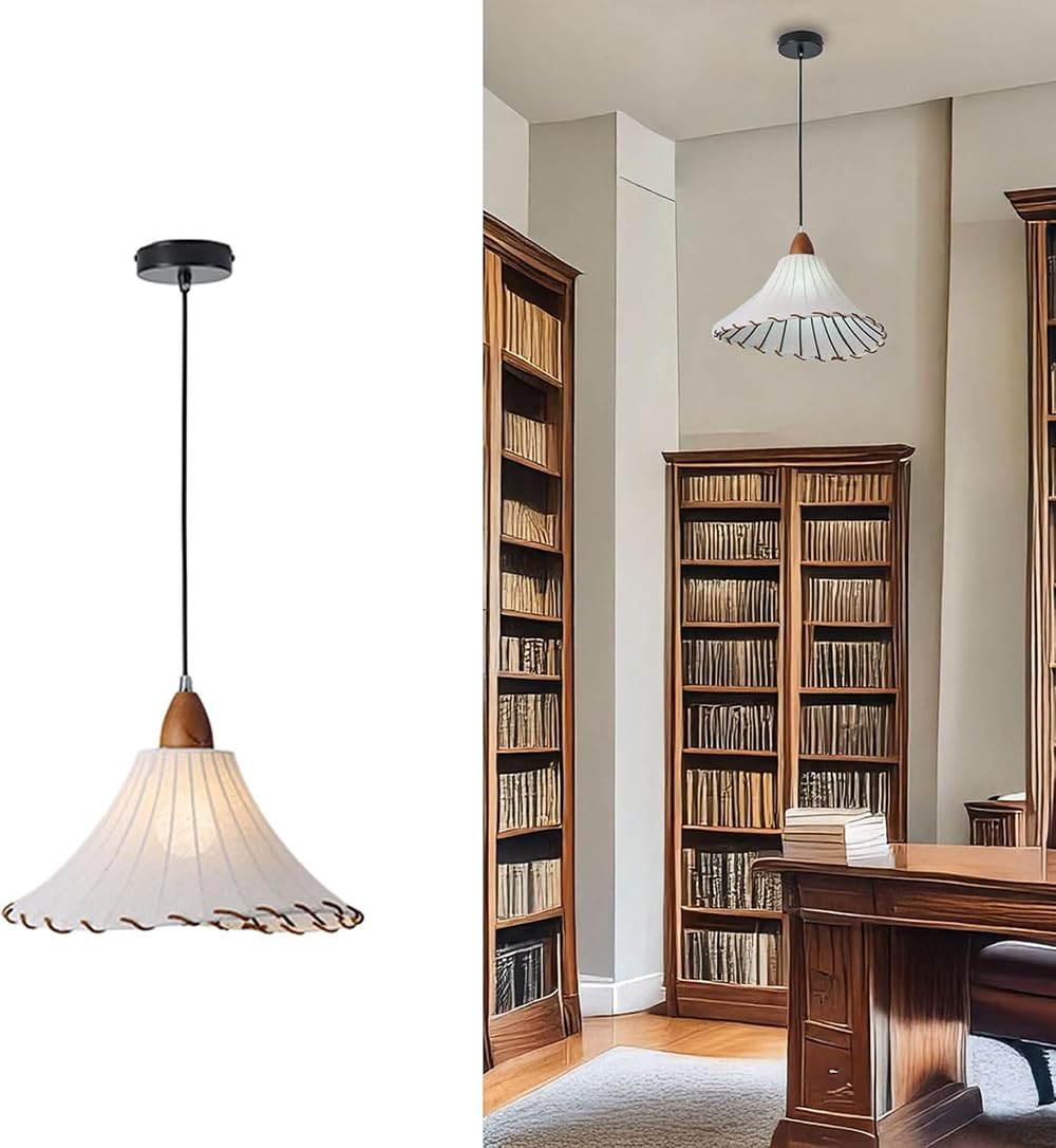 LYMSXAZOU Elegant 14.1" Farmhouse Chandelier - White Fabric Shade Pendant Light for Dining Room, Kitchen Island, Living Foyer, Entryway