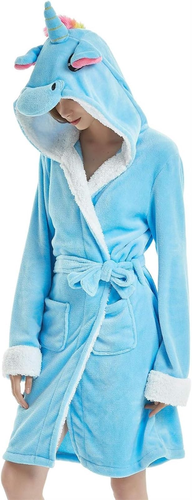 Peignoir Robe De Chambre Femme Hiver Peignoir À Capuche Vêtements Nuit Pyjamas Spa Vêtements(A,Large)