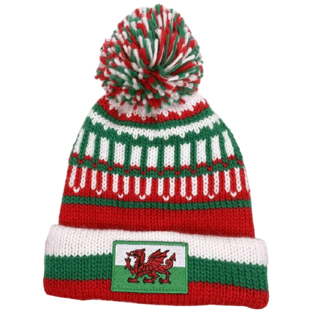 Manav Unisex Red Green White Wales Welsh Cymru Castle Bobble Hat Knit Cuffed Fisherman Beanie Thermal Winter Hats Warm Stylish For Men Women