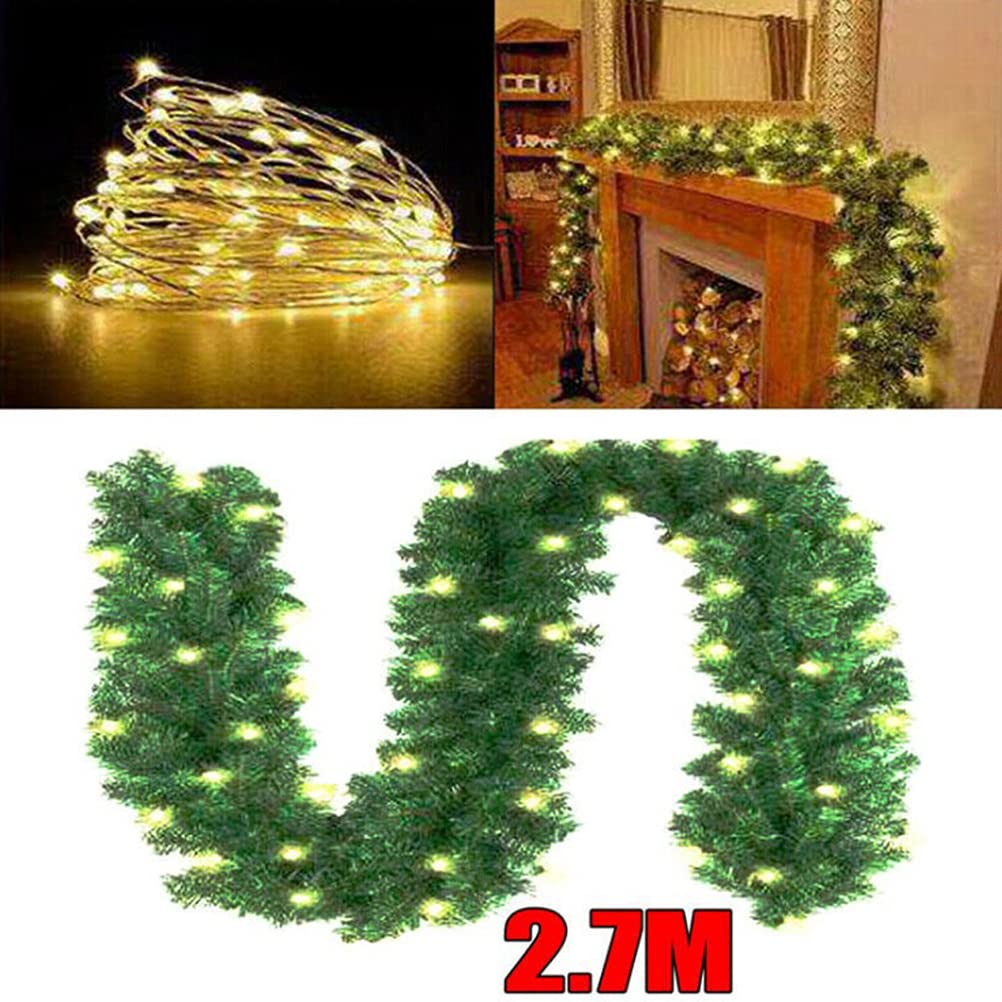 2,7 Metri Vite Artificiale di Natale con 30 LED, Ghirlanda Decorata Pre-Illuminata a Luce, Corona di Abete Natalizia, Illuminazione Decorazione Natalizia, per Decorare Porta, ,