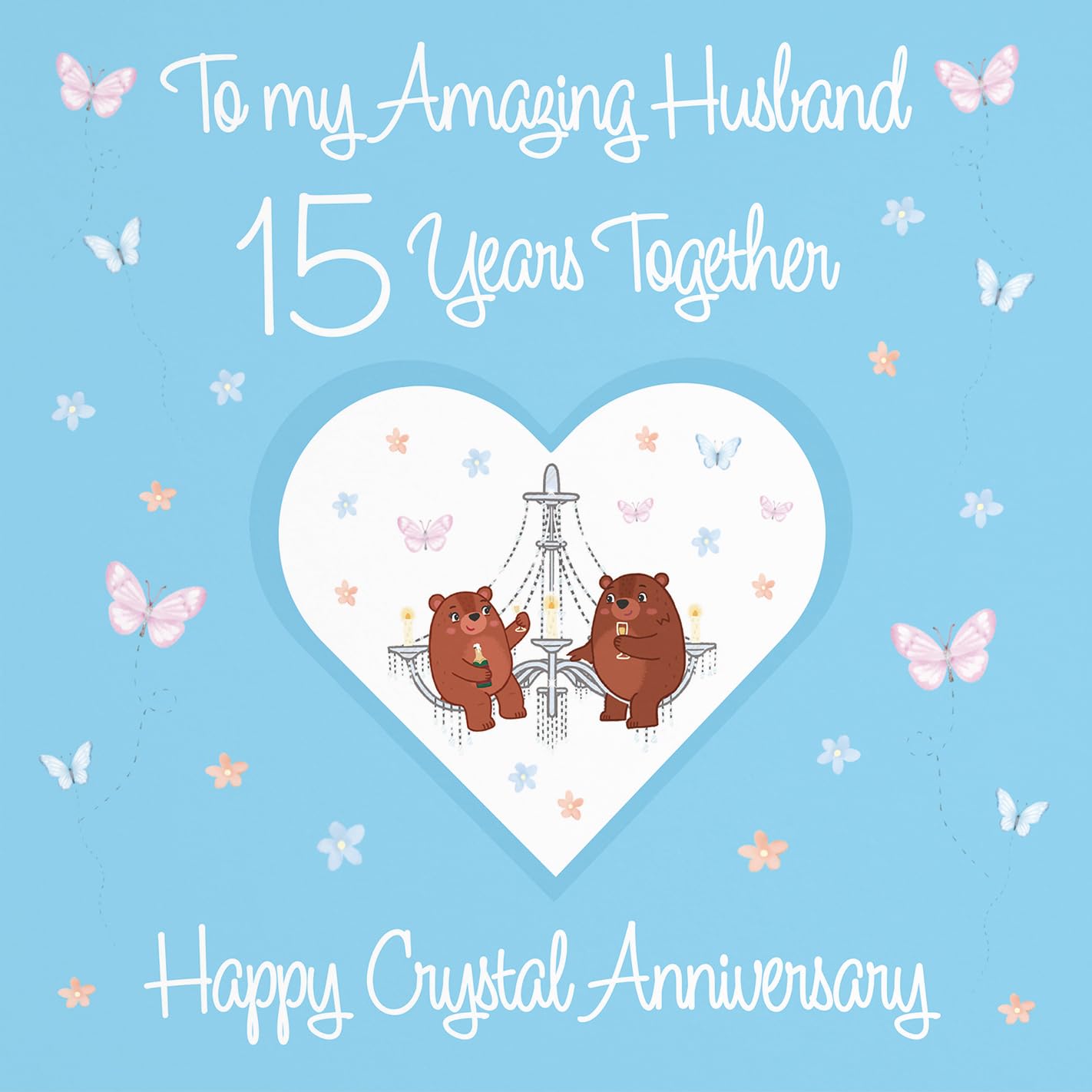 Hunts England - Large Husband 15th Anniversary Card - 15 Years - Crystal Anniversary - Romantic Meadows - Fun Card - Luxury Fifteenth Anniversary Card For Husband - 210 x 210 mm - Image 2
