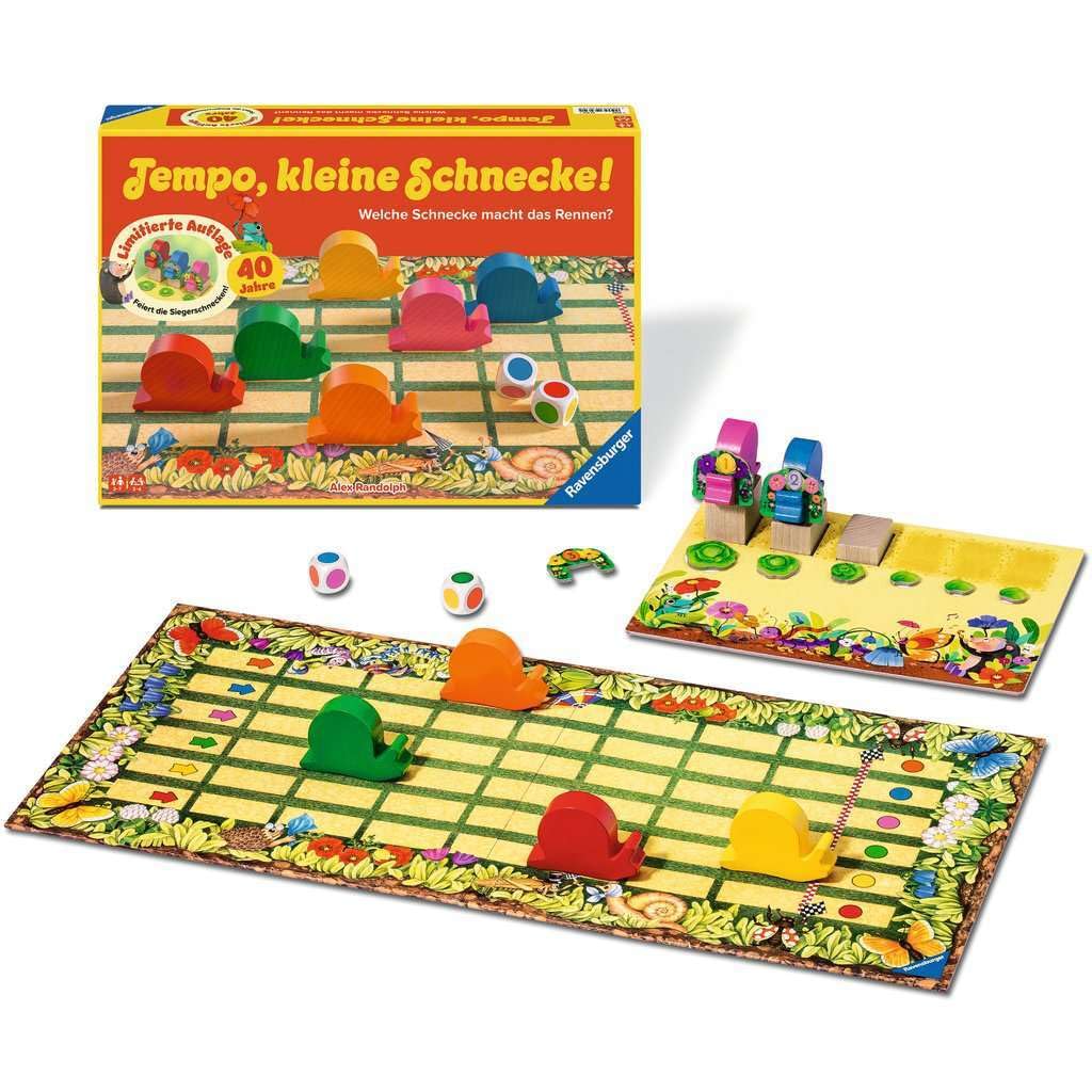 Ravensburger Juego de niños 23034 – Caracol pequeño 40 años de Aniversario, Popular Carrera de Caracol con Premio Adicional, Juego de Mesa para niñas y niños, 2-6 Jugadores, a Partir de 3 años