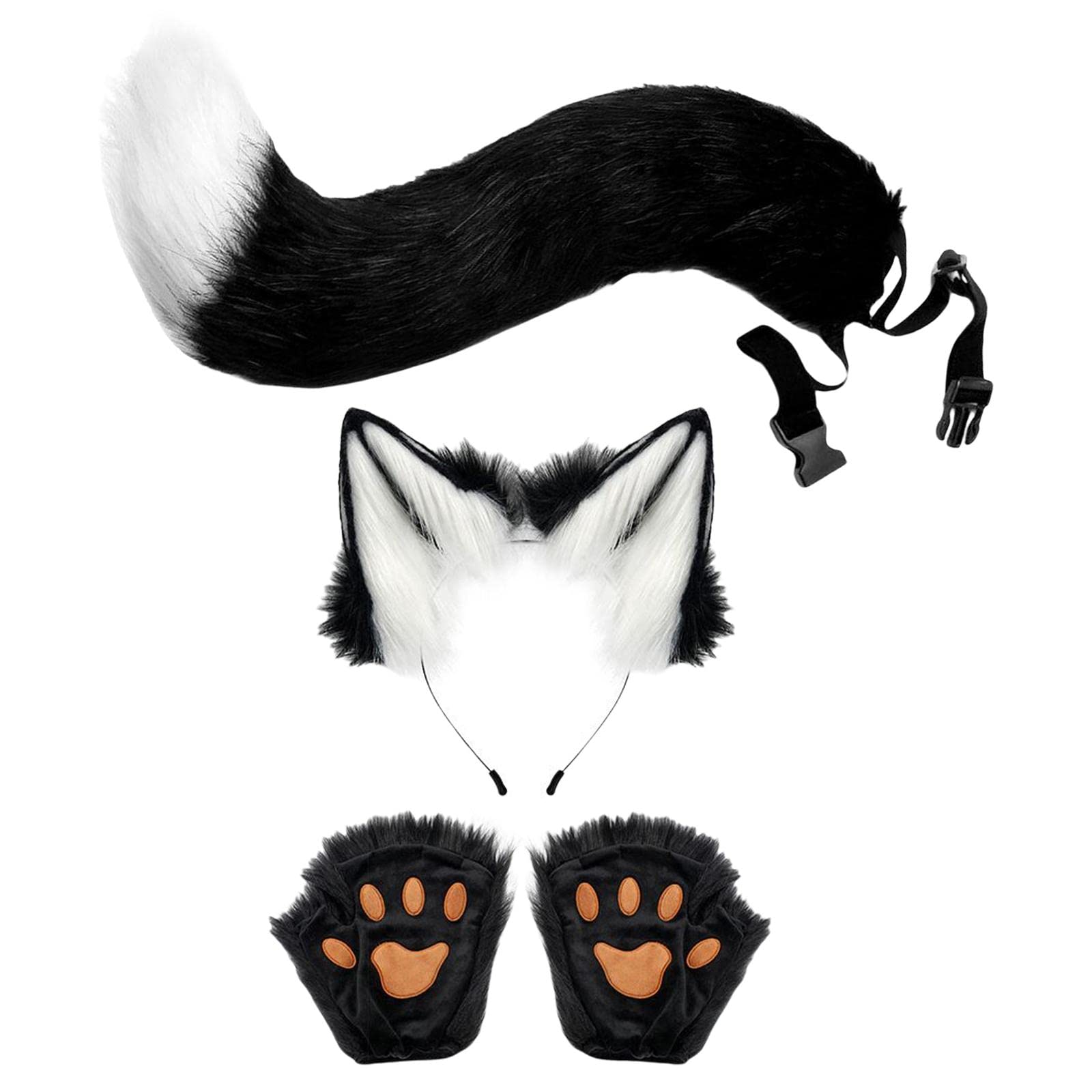 Cosplay Accessoires Déguisement Oreilles Queue Gants Chat Peluche Doux pour Femmes Hommes Enfants Adapté à Halloween Carnaval Théâtre Cade, noir