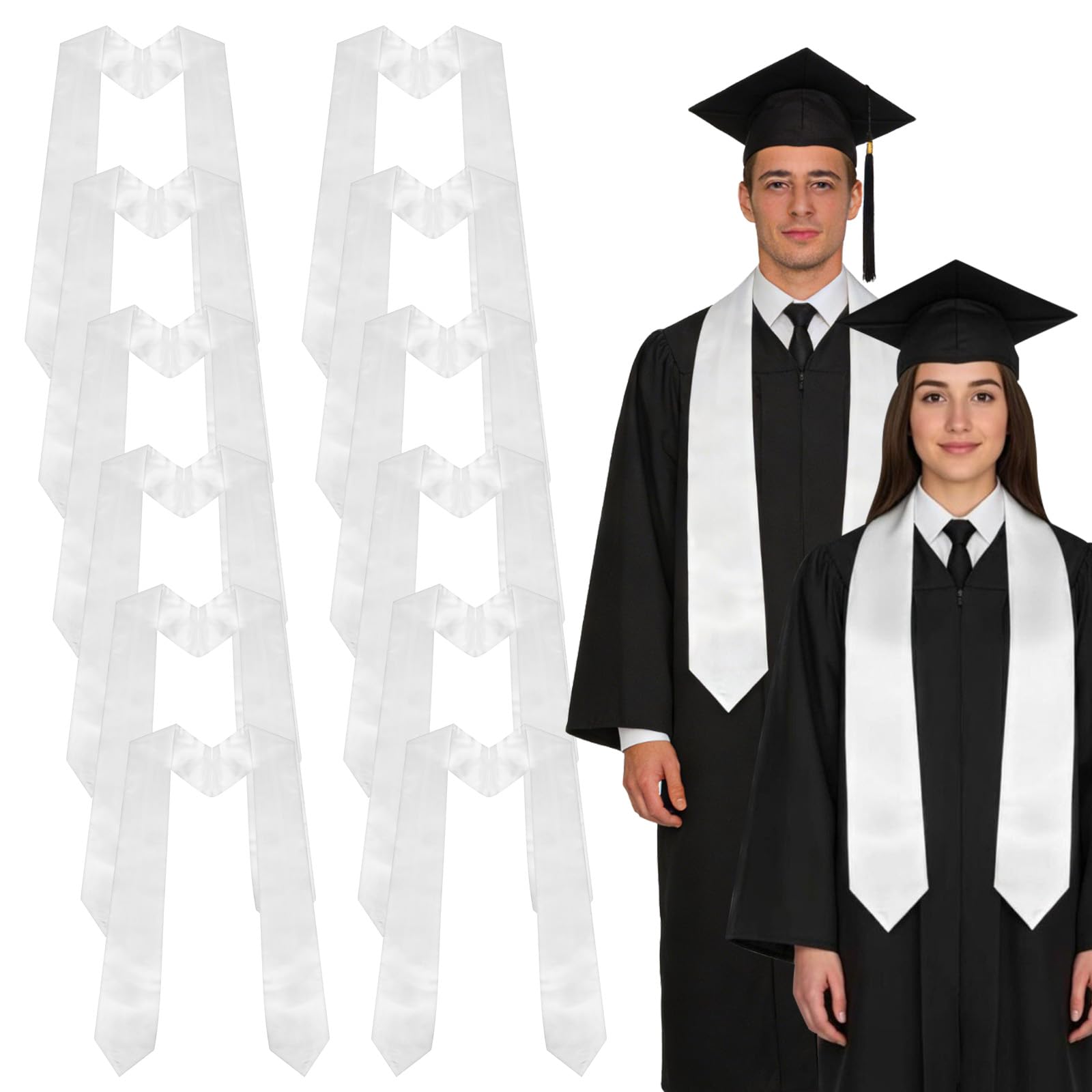 9 PCS white graduation stole bulk Unisex Adults 70 Inches 2026 Plain sash sublimation graduation stole blank to write on for High School and College-image-13