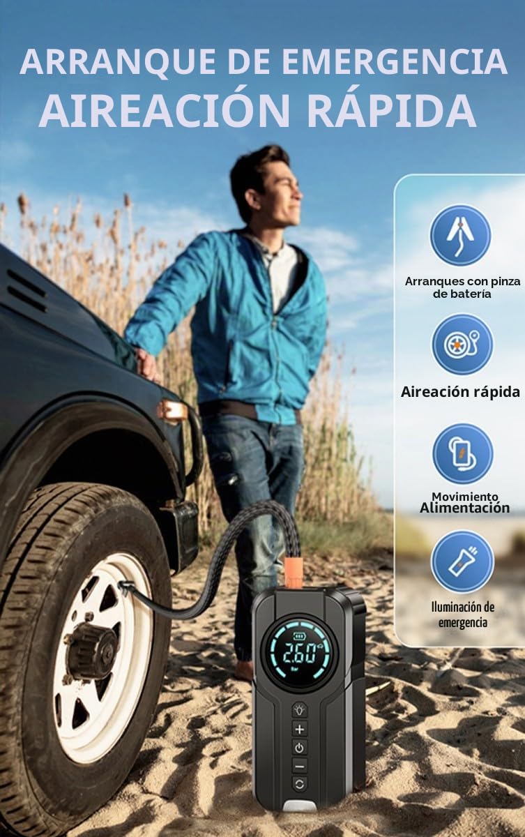 Arrancador BateríA Coche PortáTil con Compresor Aire, Arrancador BateríA Coche 10000 mAh (5,0 Gasolina/3,0 L DiéSel), Caja Salto Pico 12 V 1000 A, Arrancador BateríA Coche con Pantalla(Black)