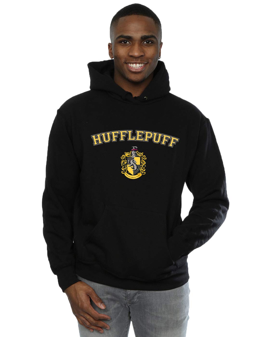 Absolute Cult Men's Black Harry Potter Hufflepuff Crest Hoodie XXX-Large