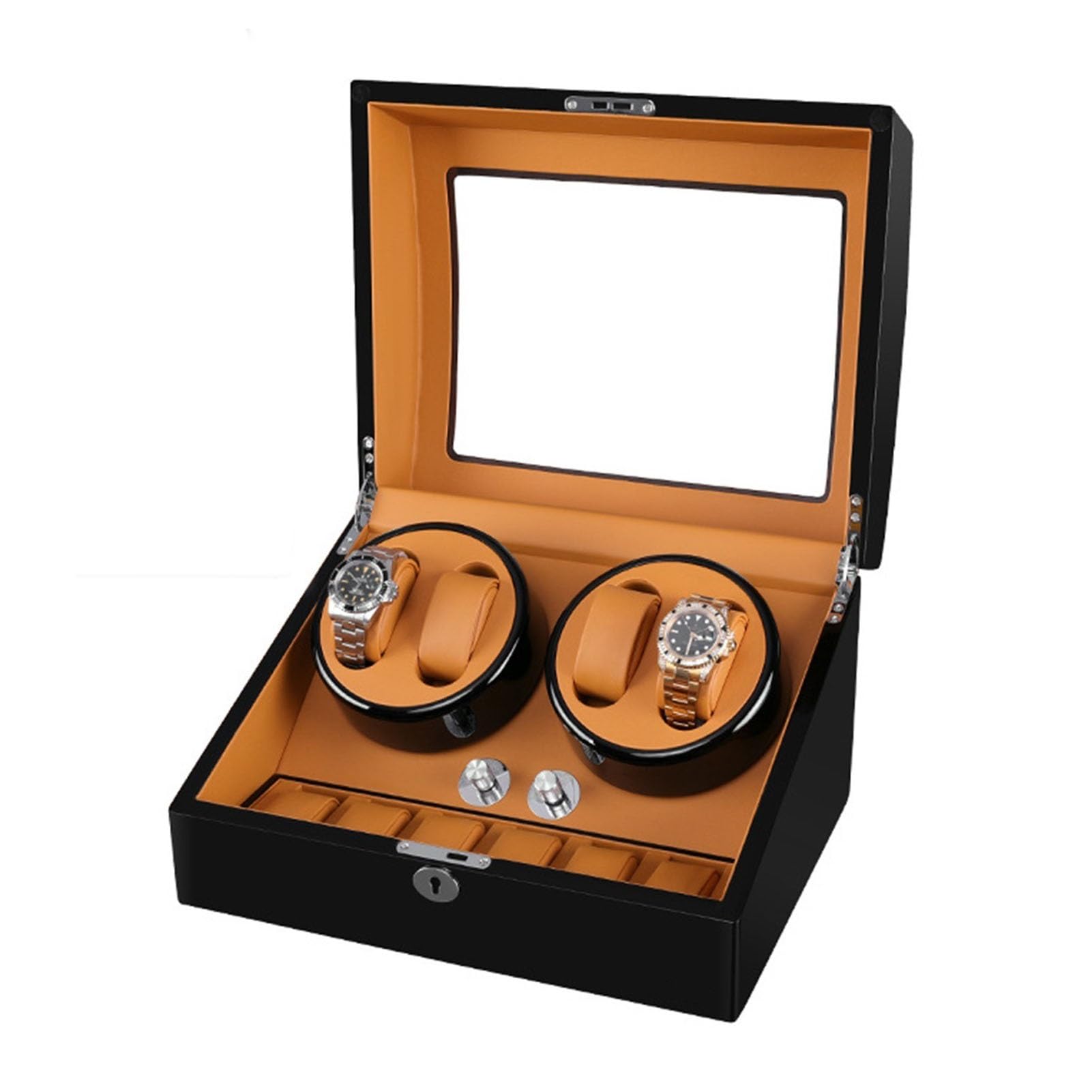 QUSYZD Automatic Watch Winder Box with 4 Watch Winder & 6 Extra Storage Space Multifunction Organized Watch Display 4+6 Storage,
