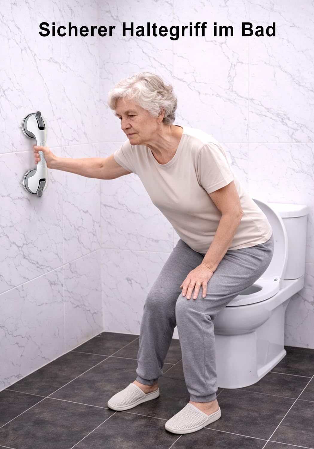 Dusch Haltegriff ohne Bohren, 2er Set, rutschfeste Haltegriffe mit starkem Saugnapf, sichere Unterstützung für Bad, Dusche, Toilette, Küche & glatte Oberflächen, stabiler Halt für Alltag & Mobilität