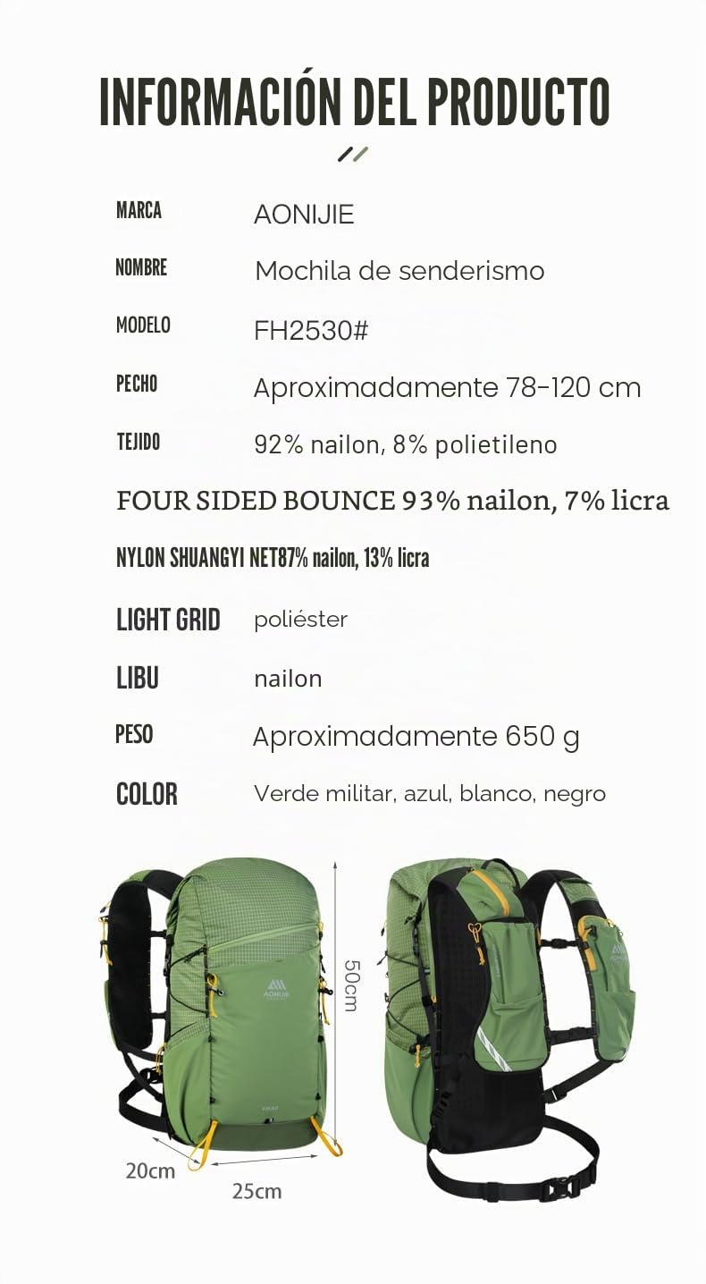 AONIJIE Mochila de escalada de gran capacidad de 30 l para acampar al aire libre, bolsa de viaje para senderismo, trekking, montañismo