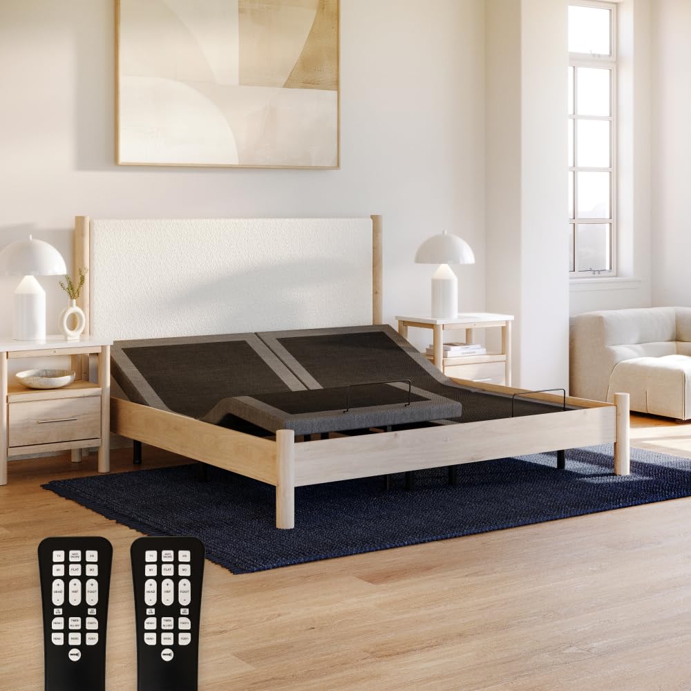 Upholstered Adjustable Bed Base 2.0 with Upgraded Motors, Massage, Wireless Remote, USB Port-Ergonomic Head and Foot Inclines, Twin XL