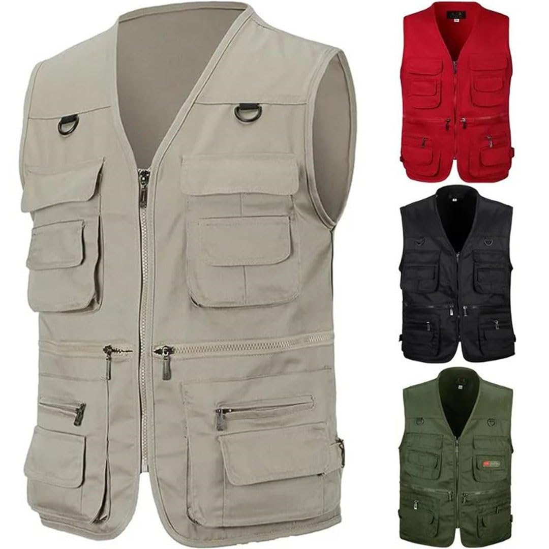 Primavera Autunno Uomo Gilet Da Pesca All'aperto Multi-Tasca Senza Maniche Gilet Tattico Caccia Escursionismo