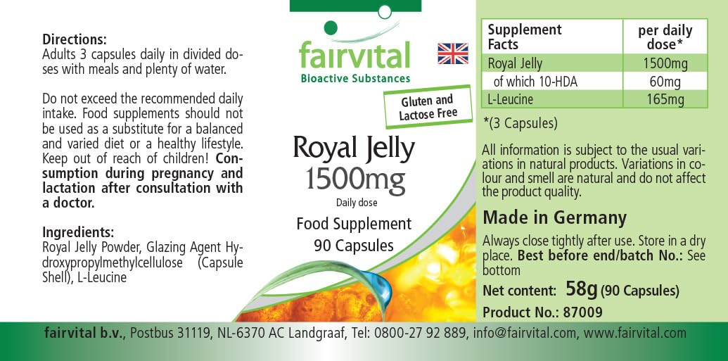fairvital Pappa Reale 1500 mg, 90 capsule, facili da deglutire, ALTO DOSAGGIO, standardizzata al 4% di 10-HDA