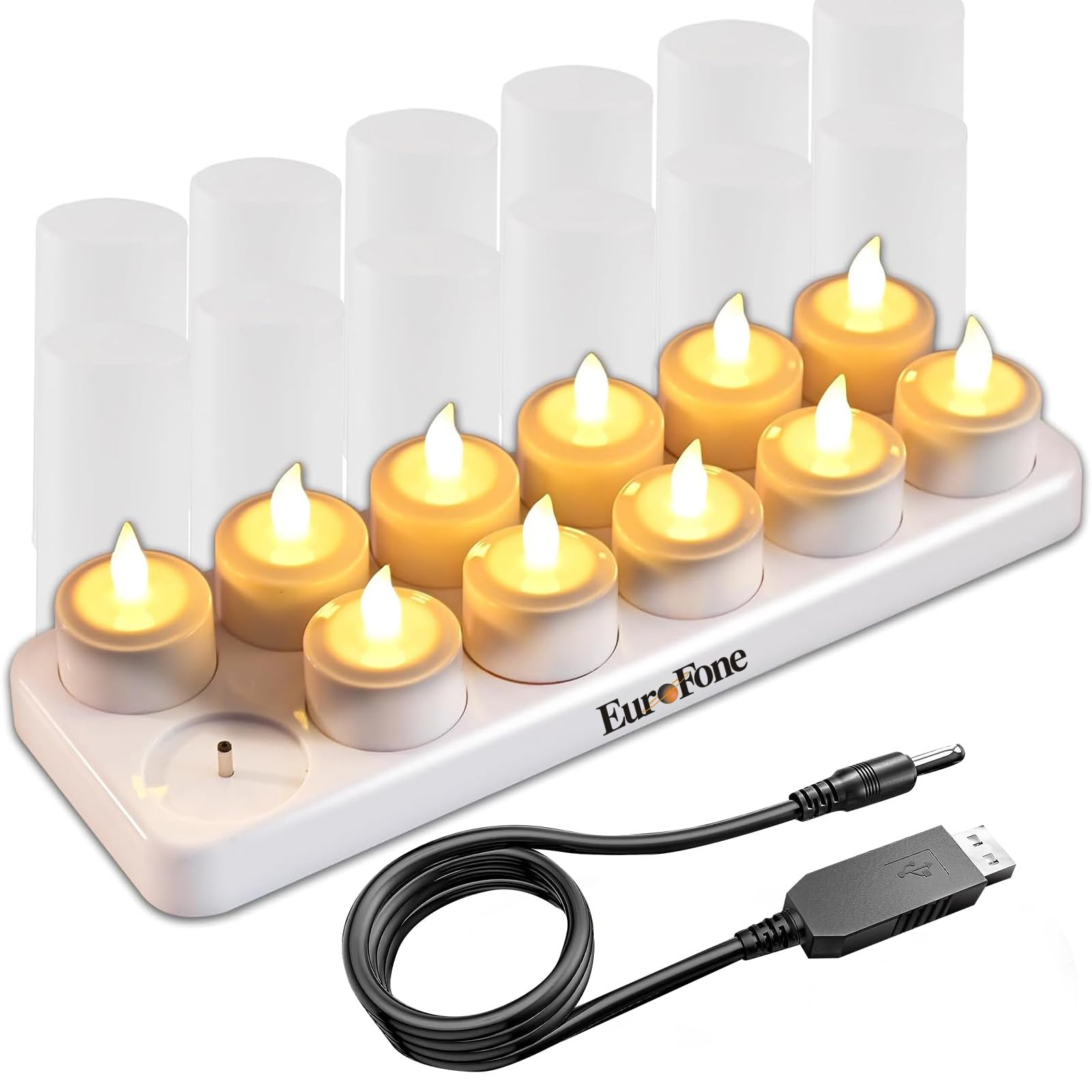 12PCS Flameless Candles – Rechargeable LED Tea Lights, Battery-Operated Electric Candles with Charging Base. Perfect Fake Candles for Wedding &amp; Christmas Decor(Remote Not Included)