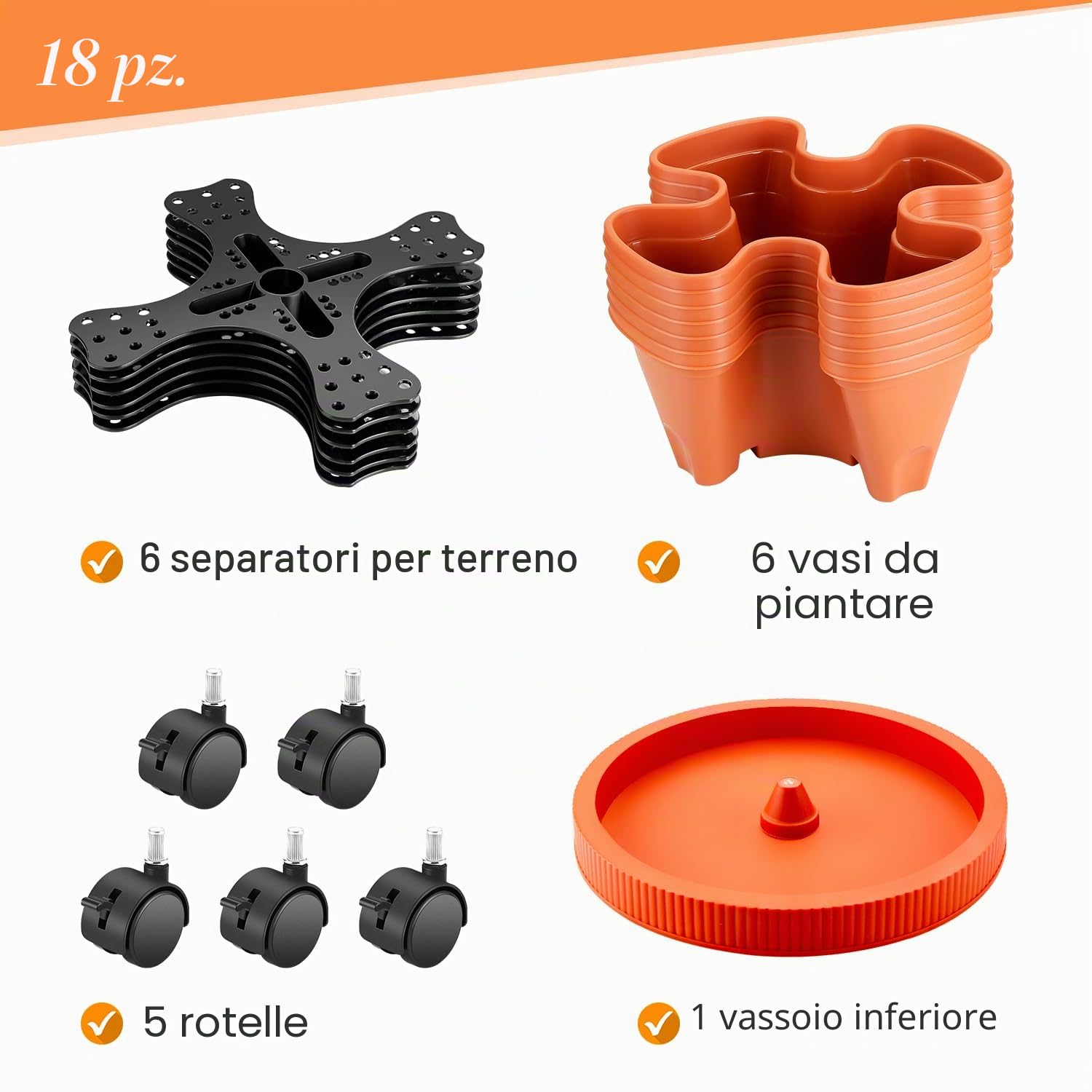 WADEO Fioriera Impilabile per Fragole Verticale 6 Livelli, Vaso Multistrato con Ruote, Fioriera Verticale per Interno ed Esterno, Balcone, Cucina, Soggiorno (Arancia)