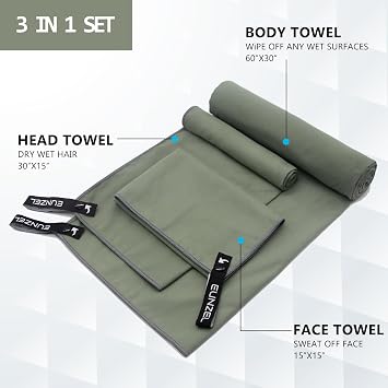Quick Dry Camping Towel Army Green| Quick Dry Camping Towel Grey (Bundle)