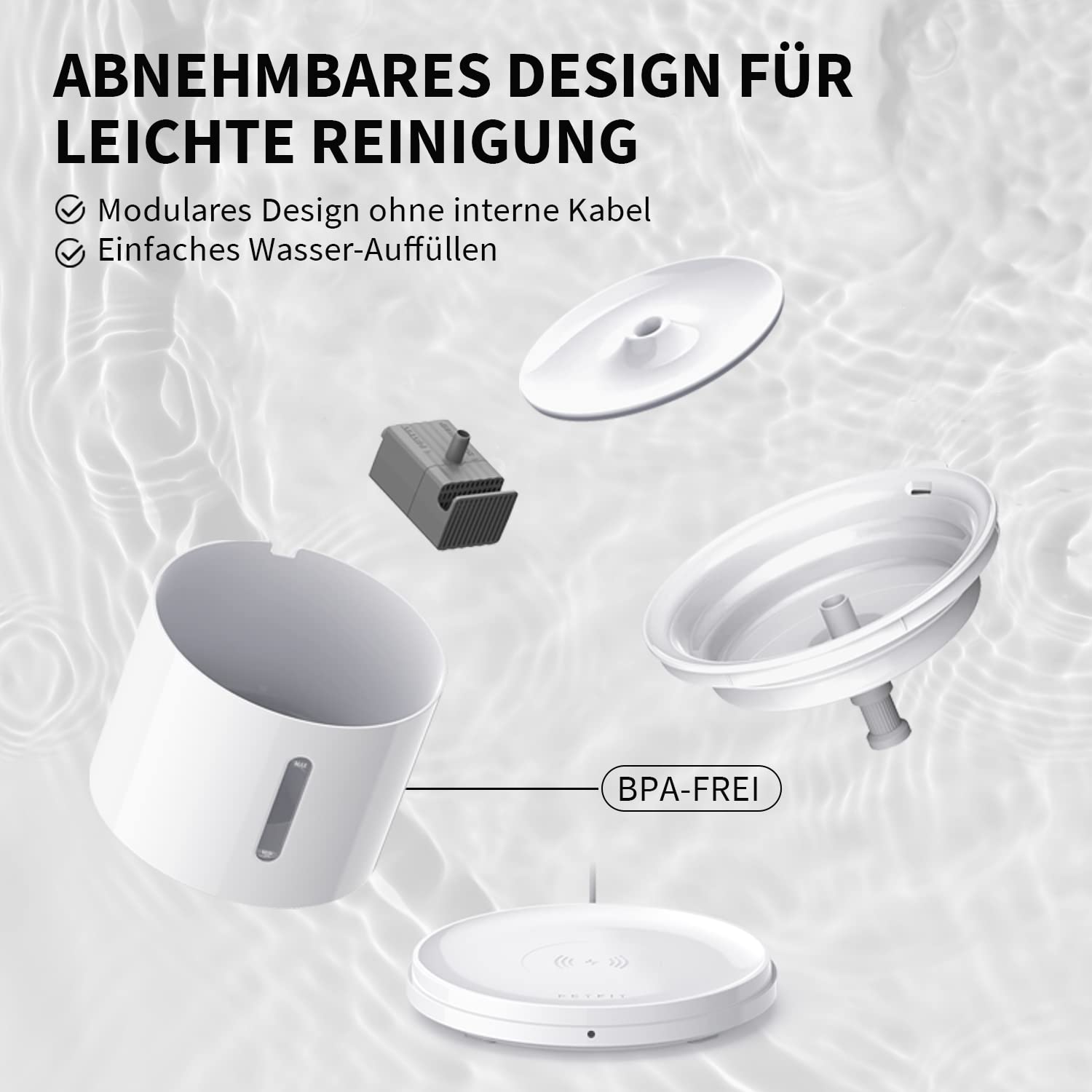 PETKIT Automatische Intelligenter Trinkbrunnen für Katze und Hund, Drahtlose Wasserpumpe,2L Sichtbarer Wasserstand mit Filter,App-gesteuert, Ultraleise（Ohne drahtlose Funktionalität）