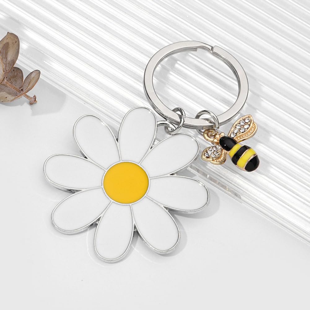 MEZHEN Daisy Key Ring Flower Key Ring Party Bag Women's Key Ring Bee Decoration Pendant Key Ring Decoration Key Purse Bag Accessories Party Gifts - Image 4