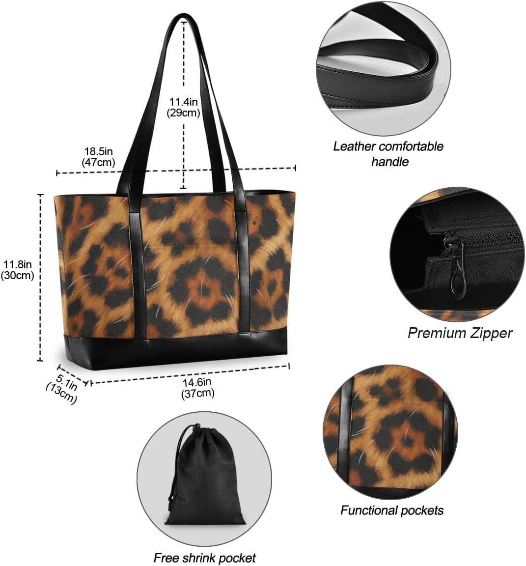 ALAZA Leopard Cheetah Print Laptop Tote Bag for Woman 15.6 inch Laptop Organizer Bag Teacher Work Purse