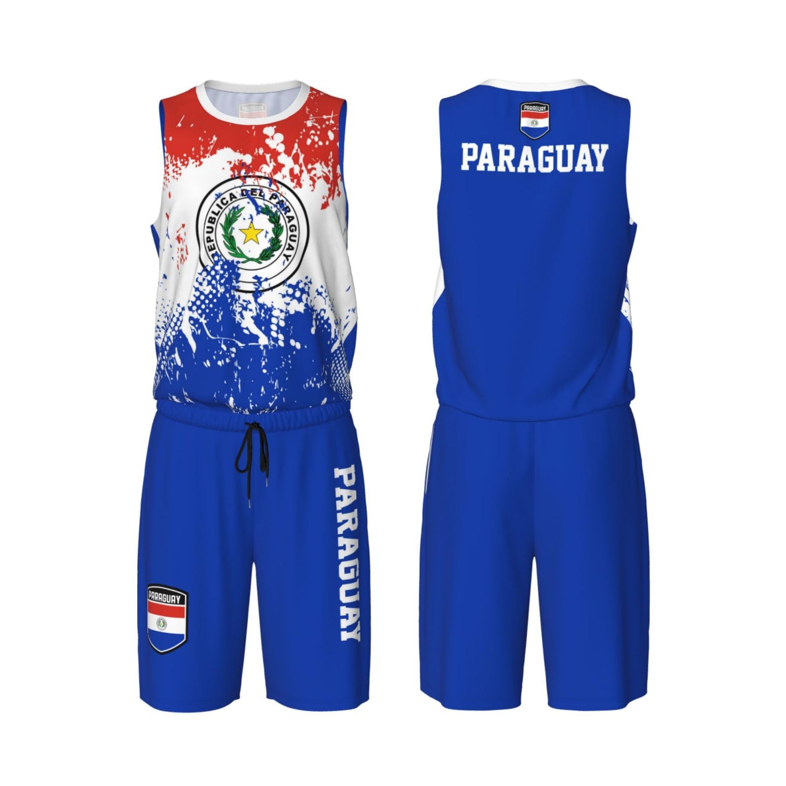 Paraguay Flag Grain (2) Basketball Jersey Uniform Suit for Men Adults Training Athletic Set